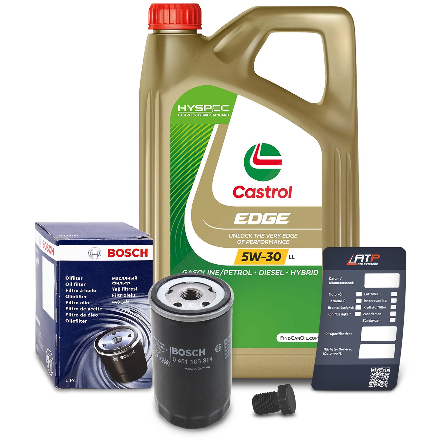 Bosch Ölfilter+Schraube+5 L Castrol 5W-30 LL [Hersteller-Nr. 10492110] für Seat, VW, Audi