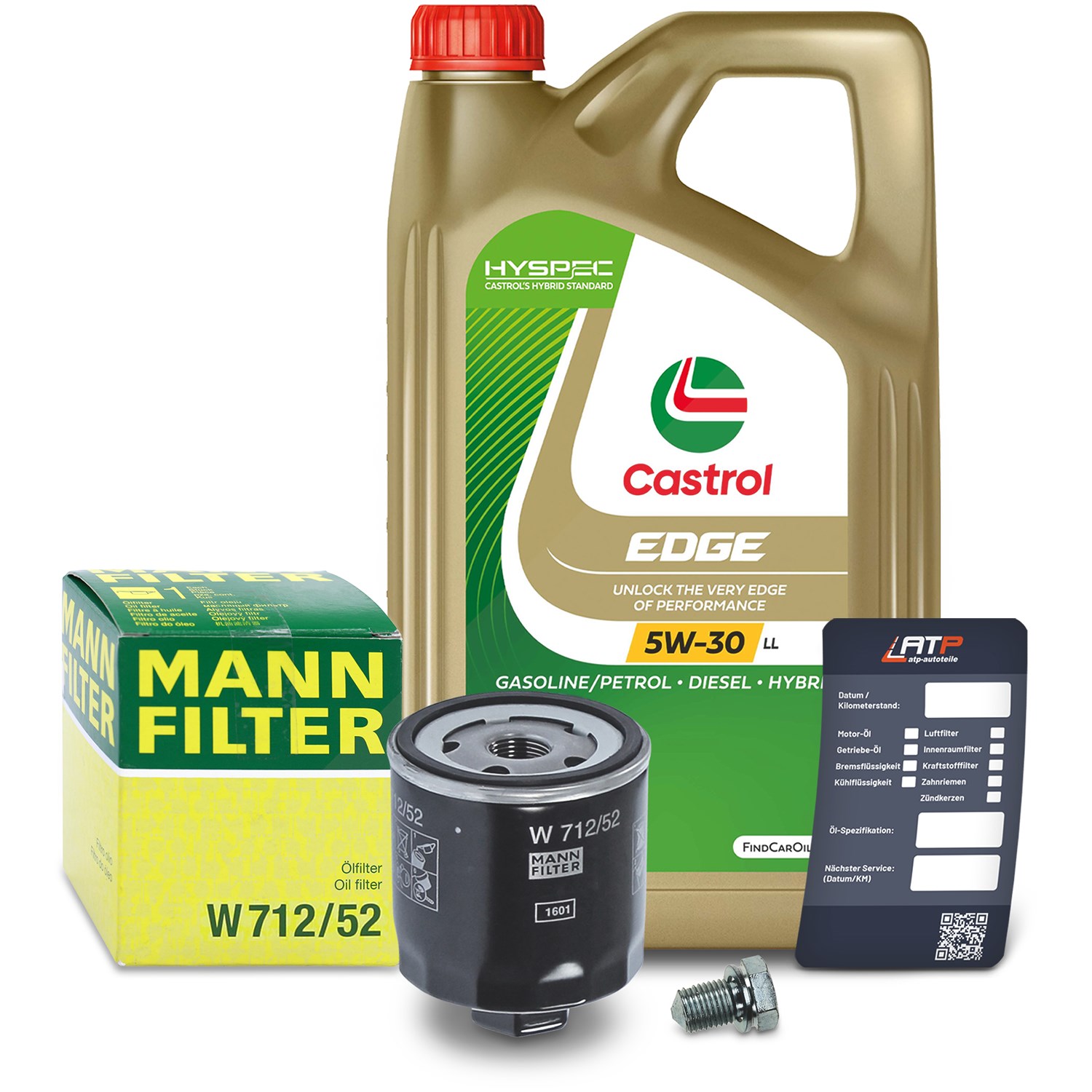 Mann-filter Ölfilter+Schraube+5 L Castrol 5W-30 LL [Hersteller-Nr. 10492023] für Seat, VW, Skoda