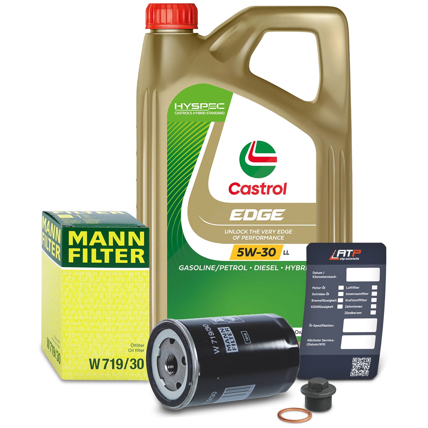 Mann-filter Ölfilter+Schraube+5 L Castrol 5W-30 LL [Hersteller-Nr. 10492035] für Audi, VW