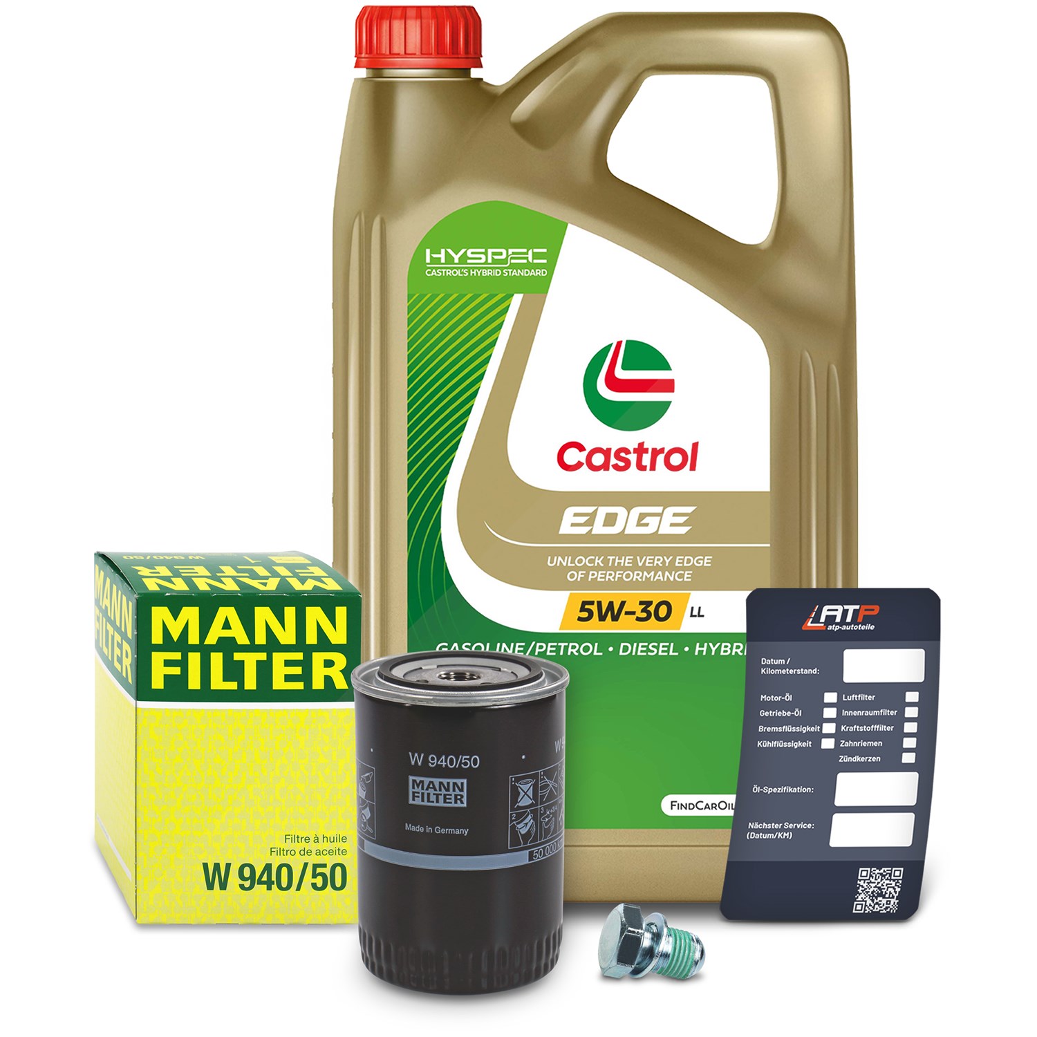Mann-filter Ölfilter+Schraube+5 L Castrol 5W-30 LL [Hersteller-Nr. 10492042] für VW, Audi