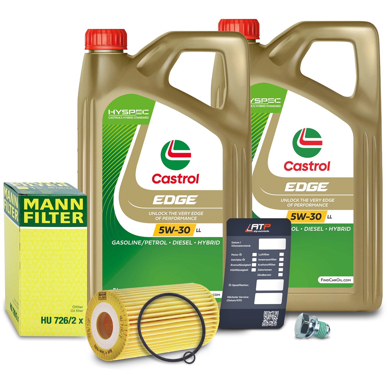 Mann-filter Ölfilter+Schraube+10 L Castrol 5W-30 LL [Hersteller-Nr. 10492010] für VW