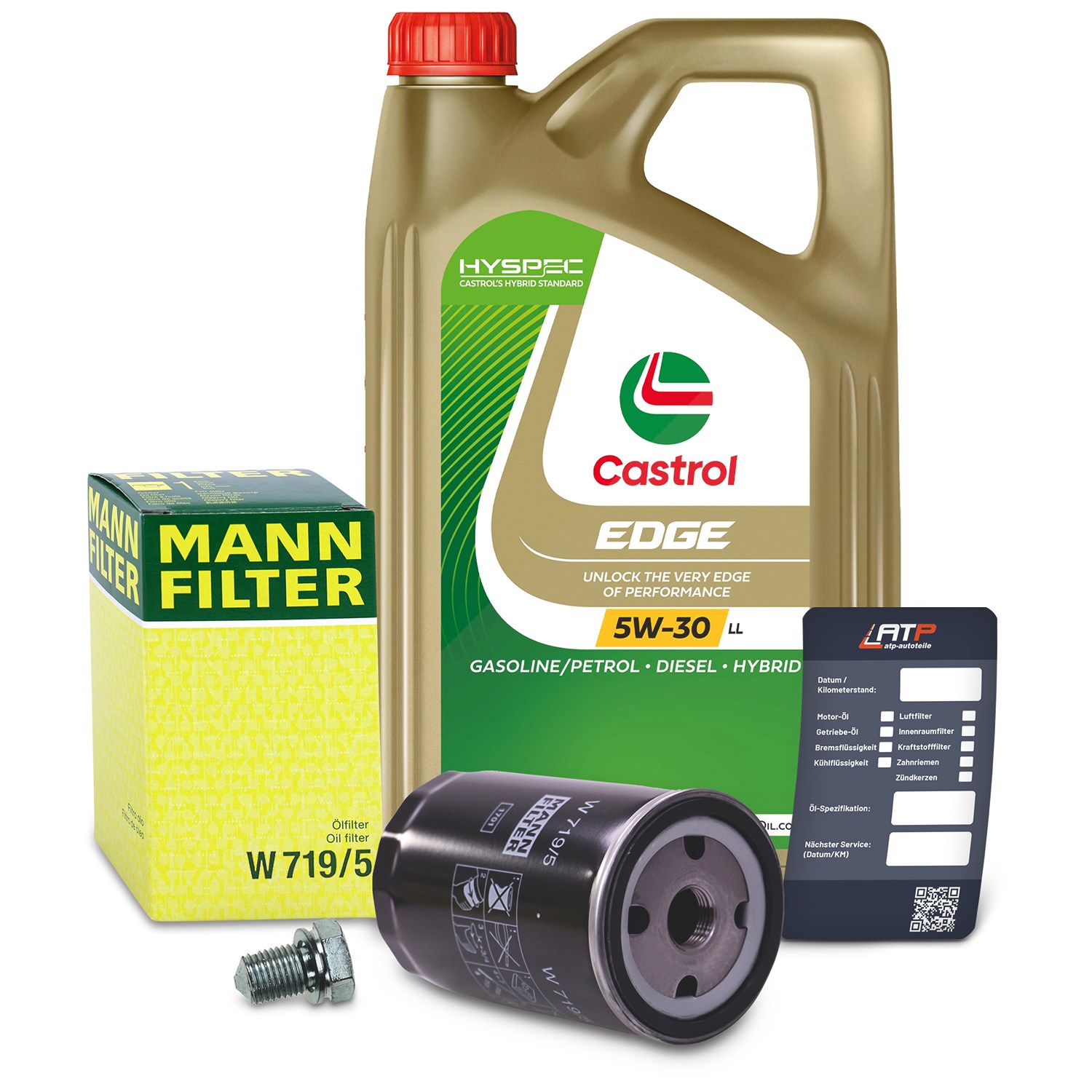 Mann-filter Ölfilter+Schraube+5 L Castrol 5W-30 LL [Hersteller-Nr. 10492033] für Audi, VW