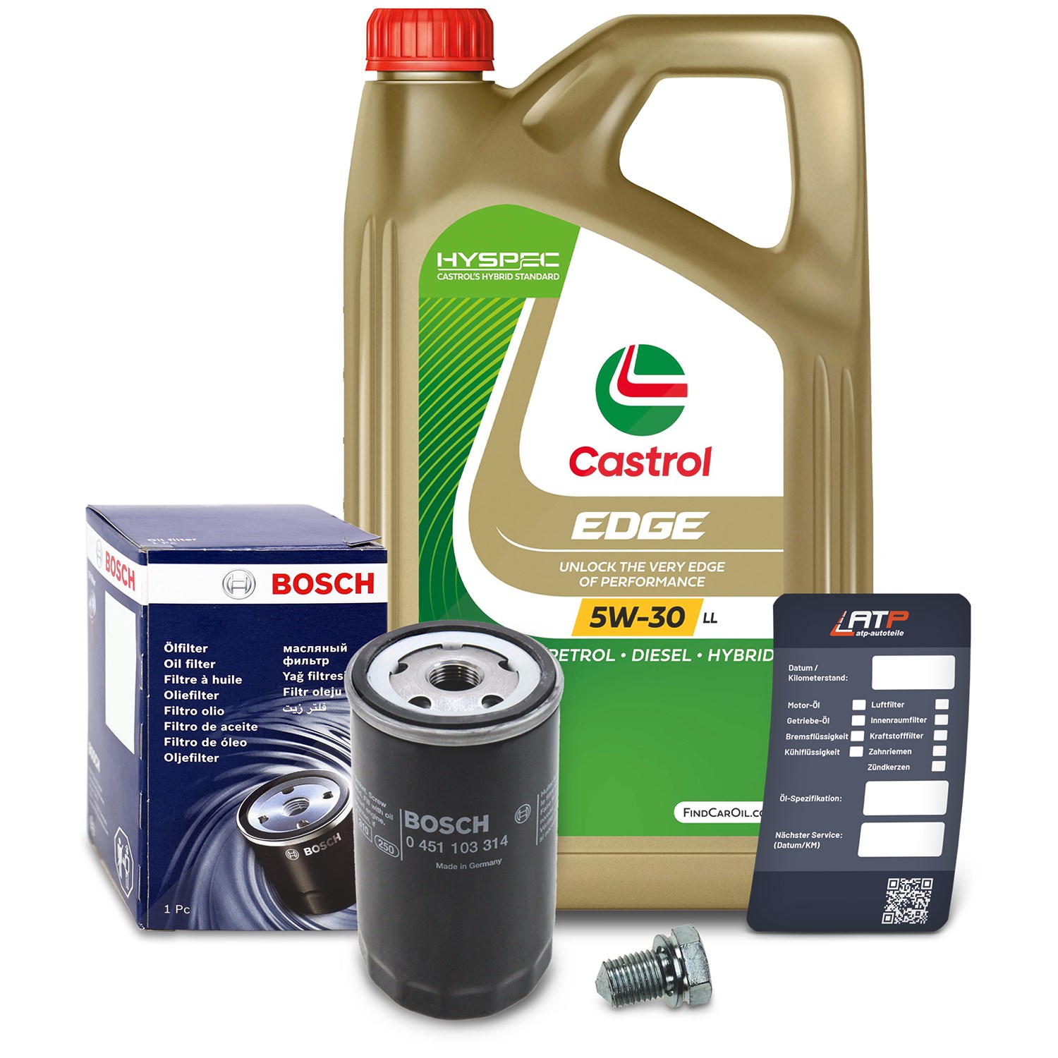 Bosch Ölfilter+Schraube+5 L Castrol 5W-30 LL [Hersteller-Nr. 10492098] für Audi, Seat, VW