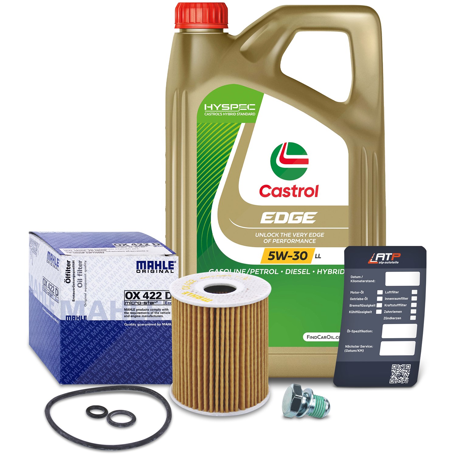 Mahle Ölfilter+Schraube+5 L Castrol 5W-30 LL [Hersteller-Nr. 10492150] für Seat, VW, Skoda