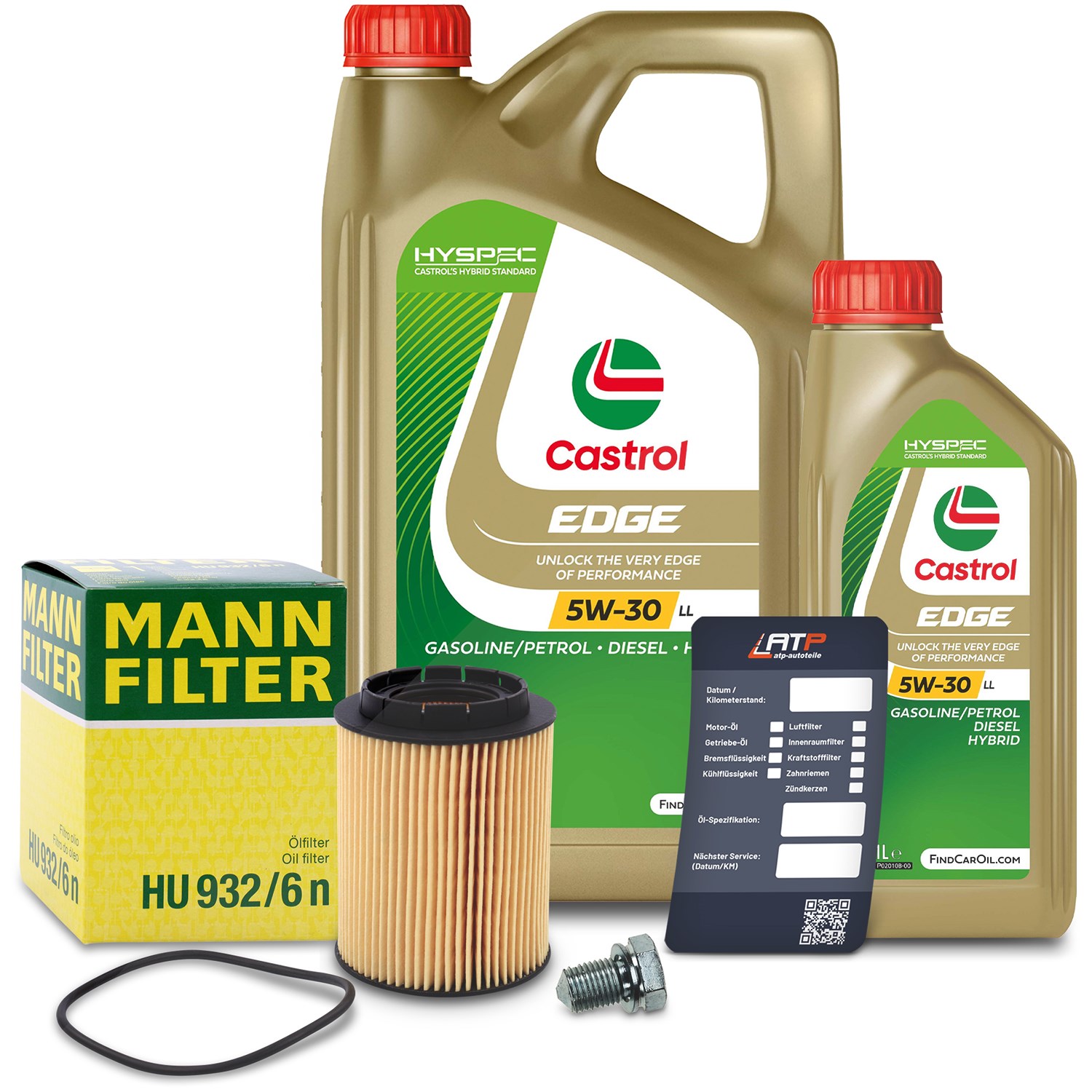 Mann-filter Ölfilter+Schraube+6L Castrol Edge FST 5W-30 LL [Hersteller-Nr. 10492647] für VW