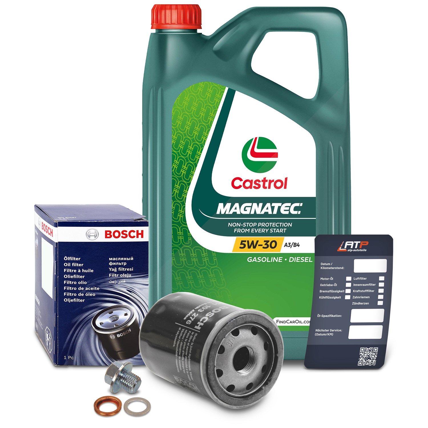 Bosch Ölfilter+Schraube+5 L Castrol Magnatec 5W-30 A3/B4 [Hersteller-Nr. 10492242] für Toyota