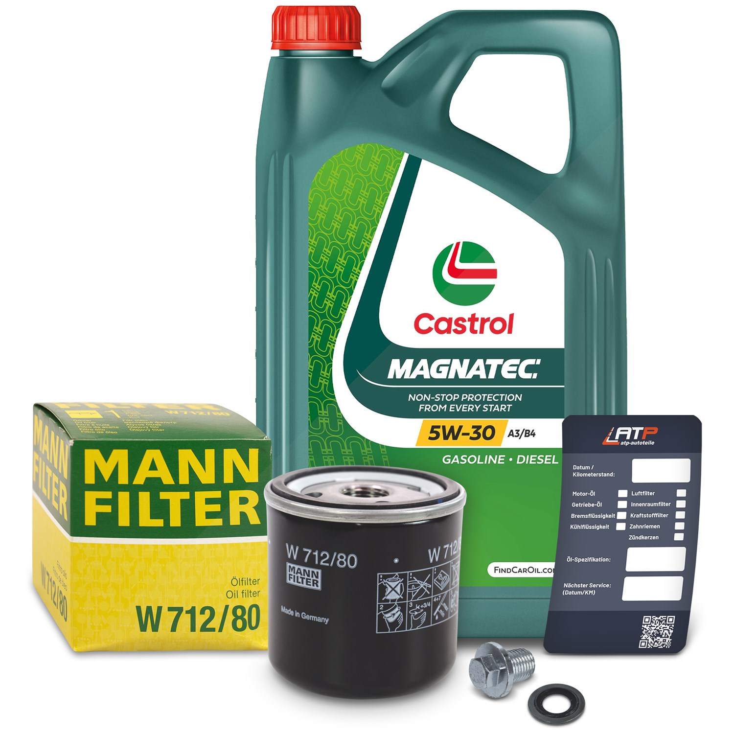 Mann-filter Ölfilter+Schraube+5L Castrol MAGNATEC 5W-30 A3/B4 [Hersteller-Nr. 10492602] für Saab