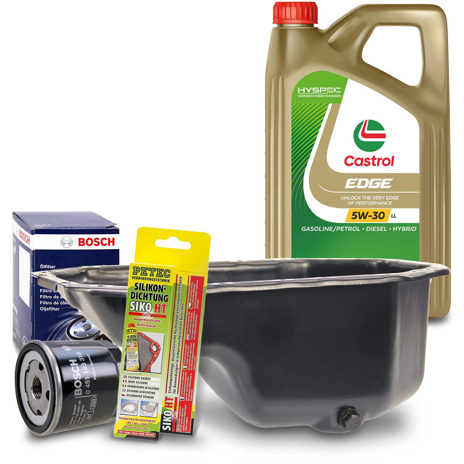Bestprice Ölwanne + Dichtung + Filter-Satz + Castrol 5W-30 [Hersteller-Nr. 10492155] für VW, Seat, Skoda