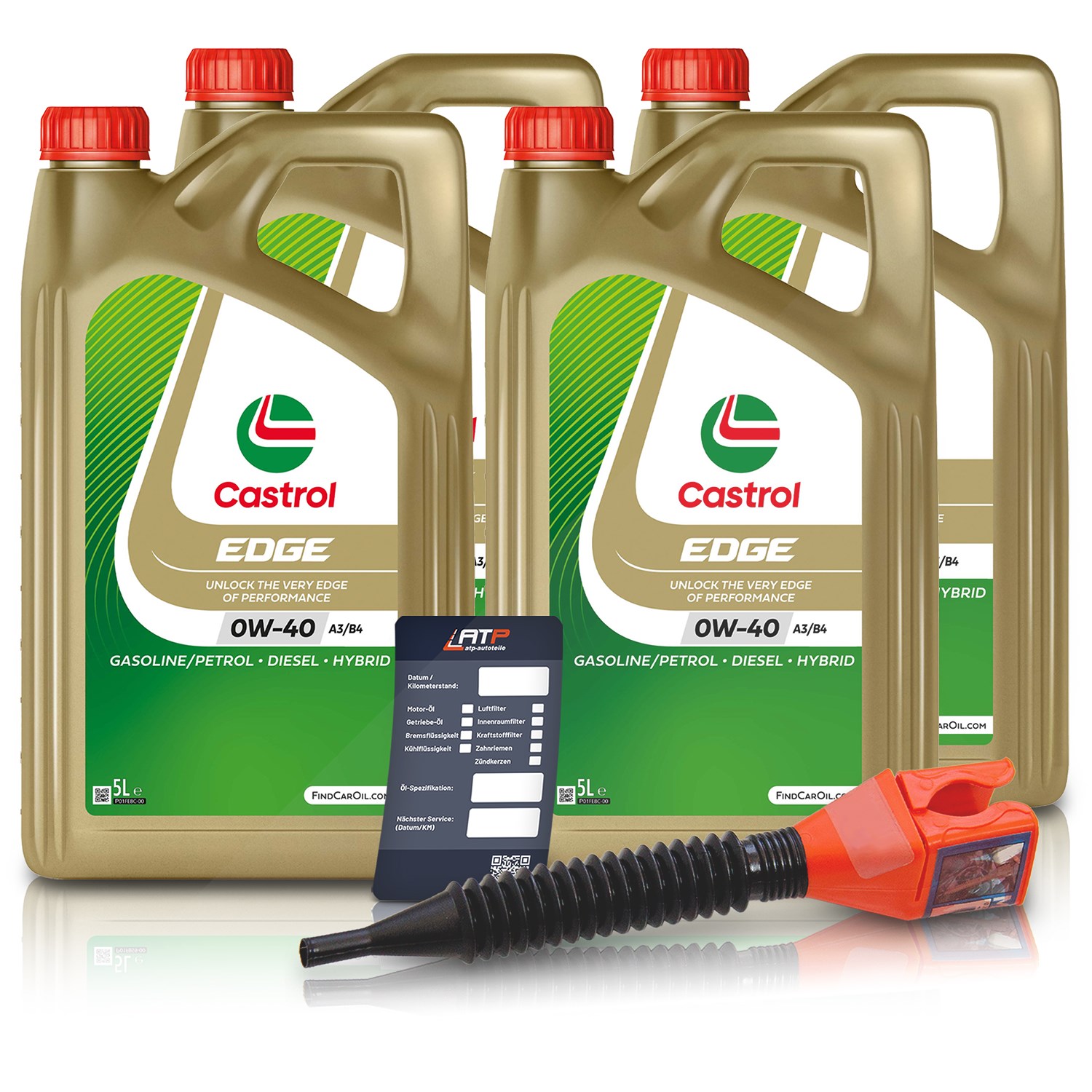 Castrol 20 L EDGE 0W-40 A3/B4 + Ölwechsel-Anhänger + Einfülltrichter [Hersteller-Nr. 15F6B7]