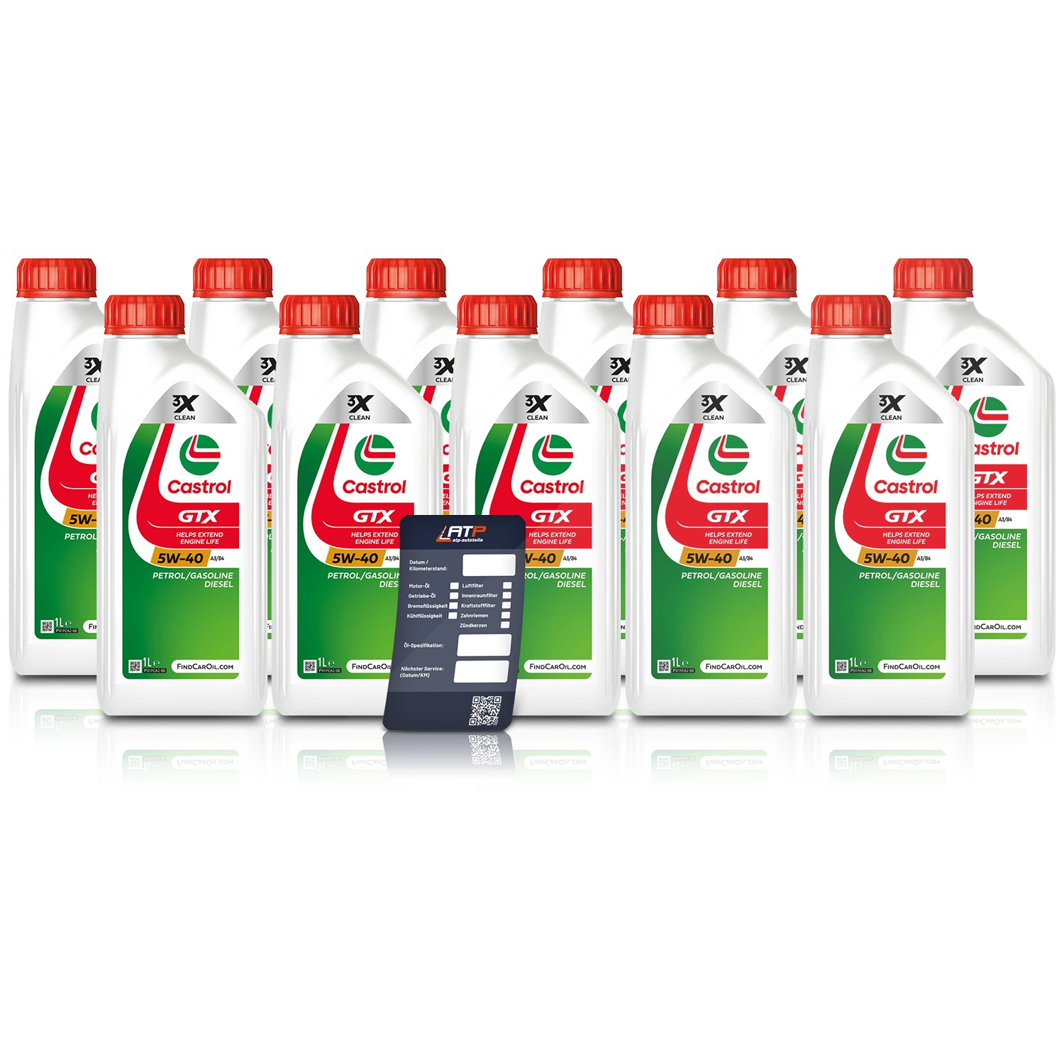 Castrol 11x 1 L GTX 5W-40 A3/B4 + Ölwechsel-Anhänger [Hersteller-Nr. 15F686]