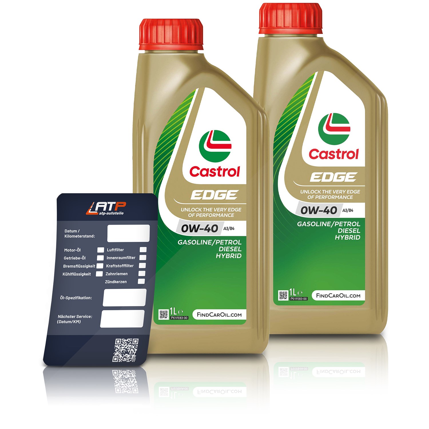 Castrol 2x 1 L EDGE 0W-40 A3/B4 + Ölwechsel-Anhänger [Hersteller-Nr. 15F6B4]