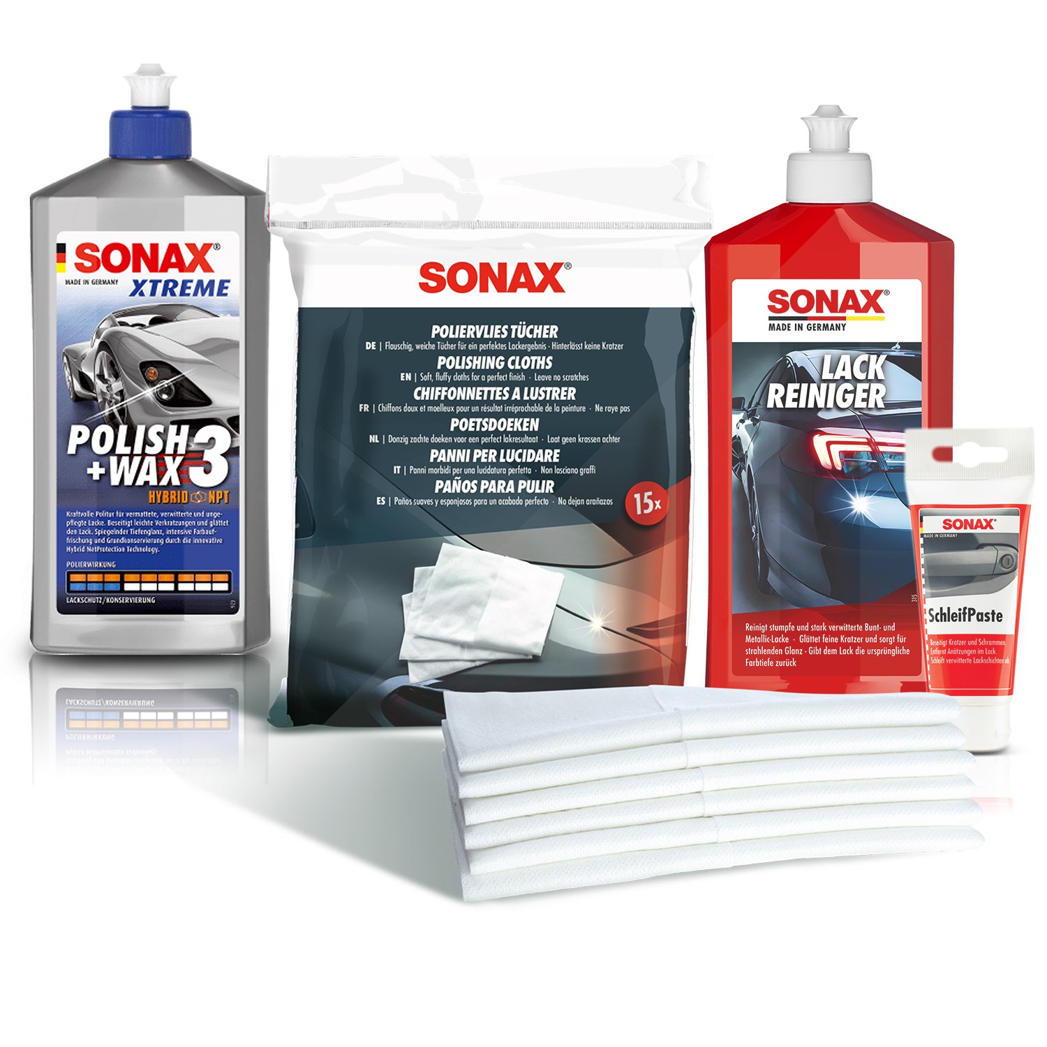 Sonax 1x 75ml SchleifPaste+Vlies+LackReiniger+Polish&Wax [Hersteller-Nr. 10820103]