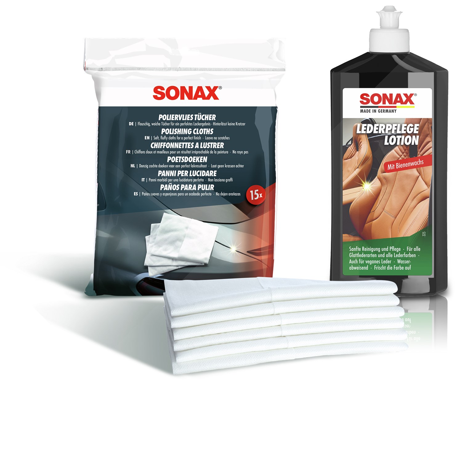 Sonax 1x 500ml LederPflegeLotion + PolierVliesTücher [Hersteller-Nr. 31063373]