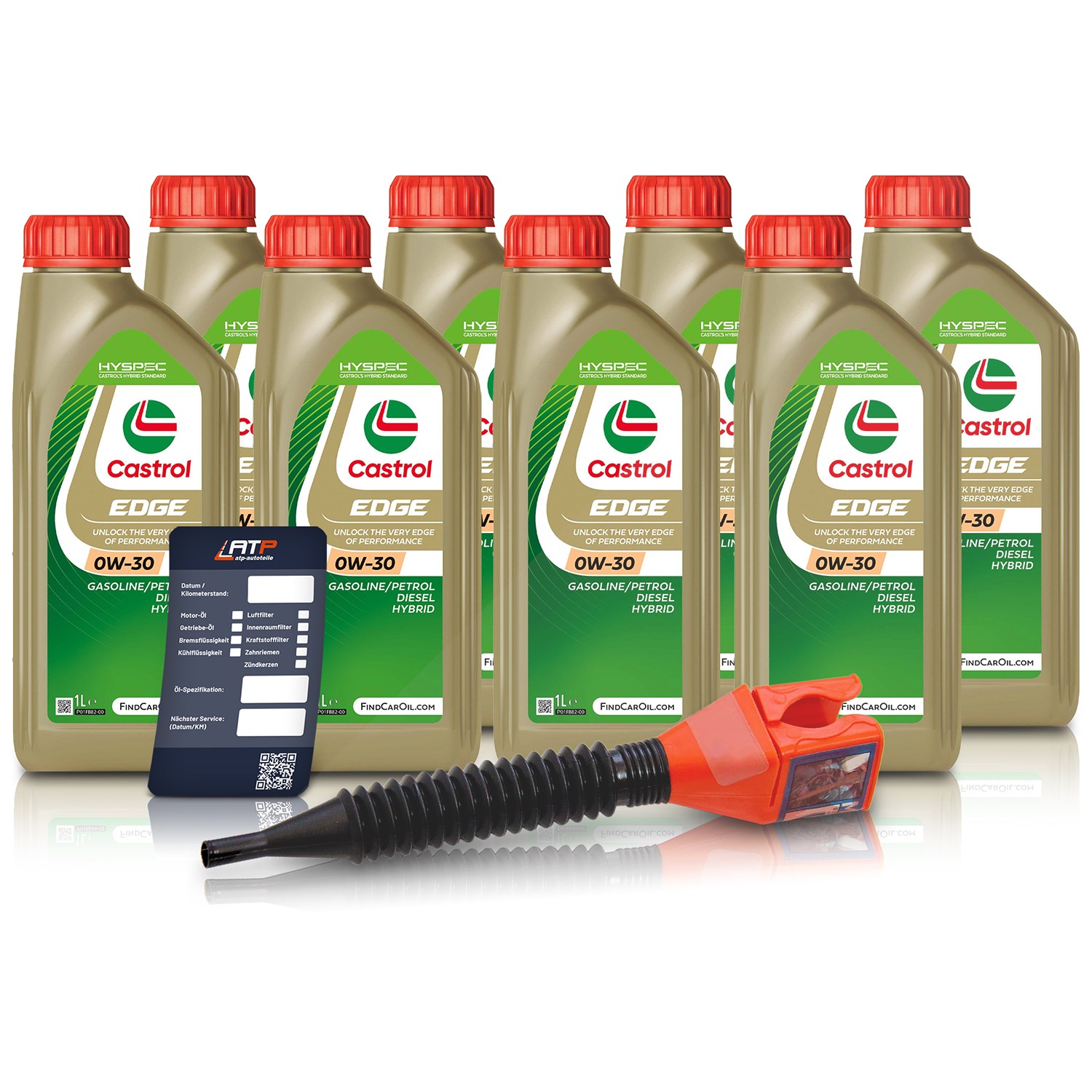 Castrol 8x 1 L EDGE 0W-30 + Ölwechsel-Anhänger + Einfülltrichter [Hersteller-Nr. 15F63B]