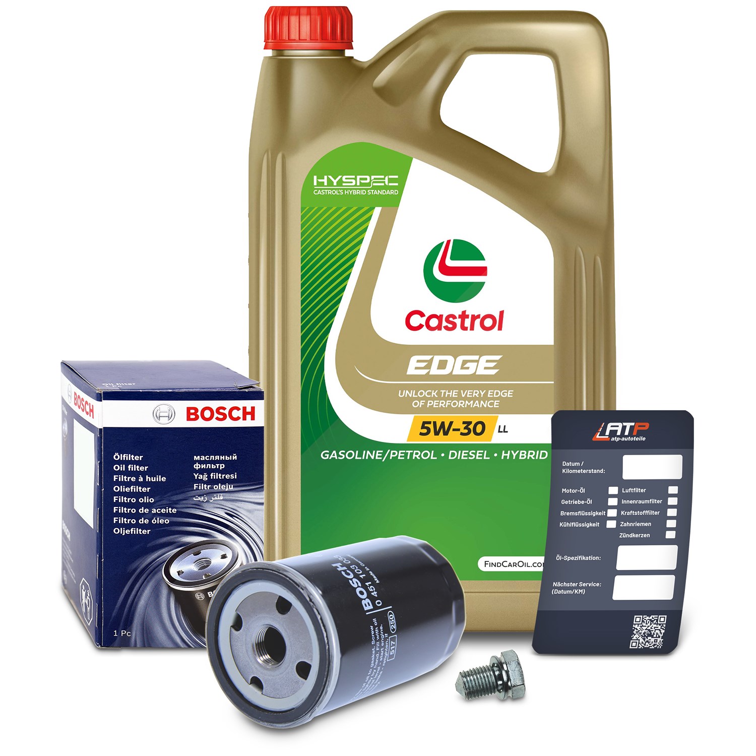Bosch Ölfilter+Schraube+5 L Castrol 5W-30 LL [Hersteller-Nr. 10492103] für Audi, VW