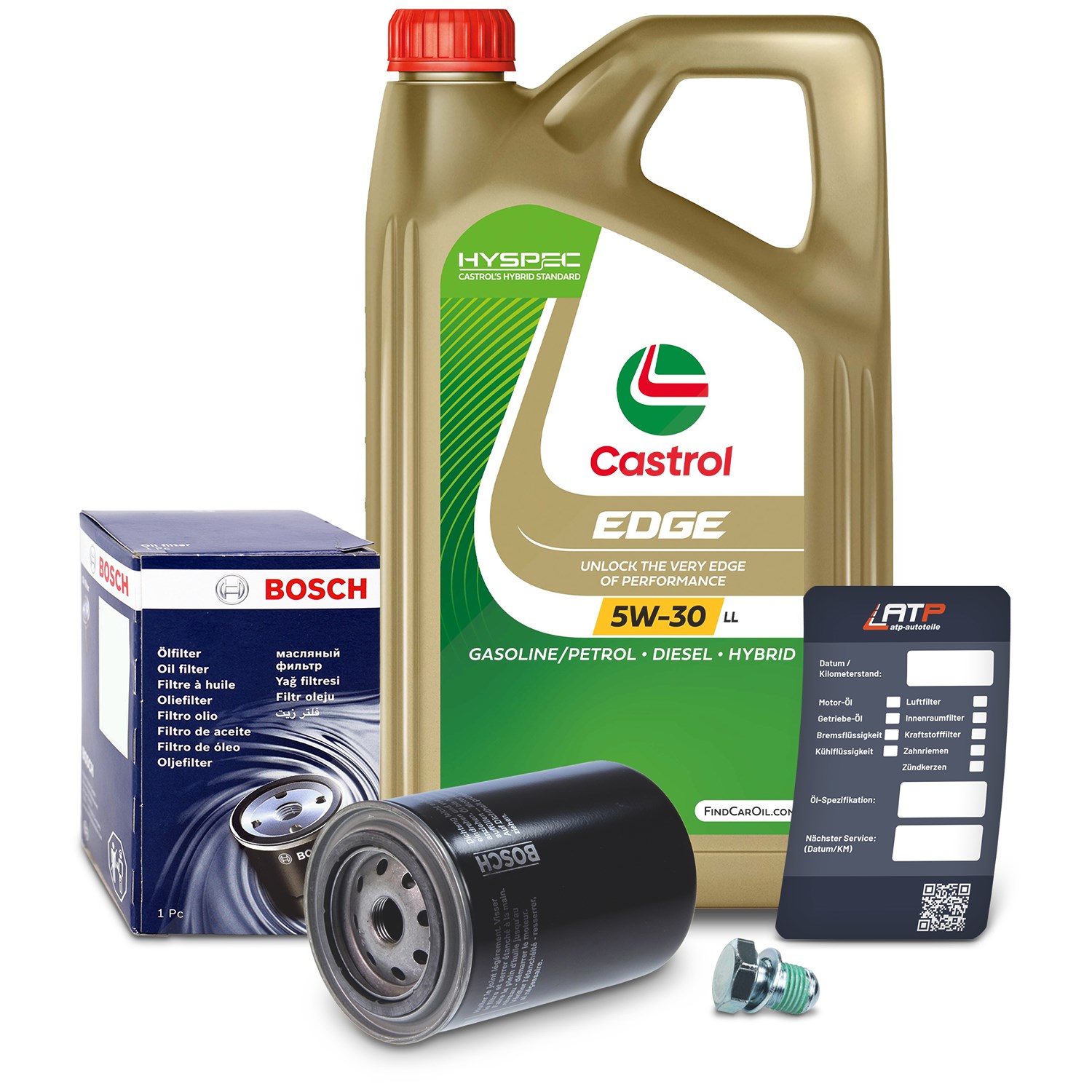 Bosch Ölfilter+Schraube+5 L Castrol 5W-30 LL [Hersteller-Nr. 10492106] für Audi, VW
