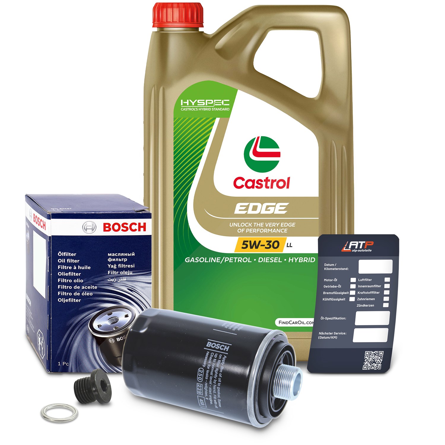 Bosch Ölfilter+Schraube+5 L Castrol 5W-30 LL [Hersteller-Nr. 10492112] für Seat, VW, Audi
