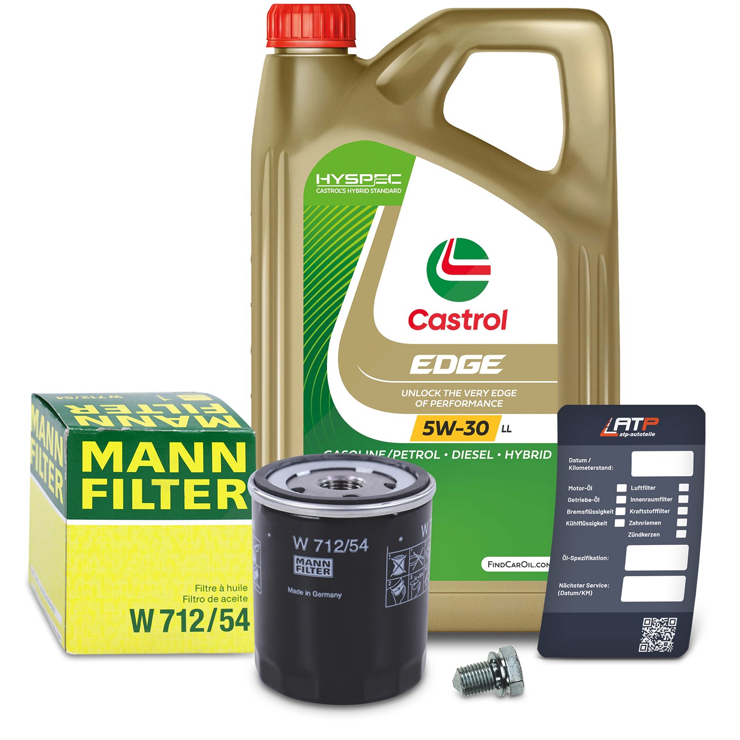 Mann-filter Ölfilter+Schraube+5 L Castrol 5W-30 LL [Hersteller-Nr. 10492046] für Skoda, VW, Seat