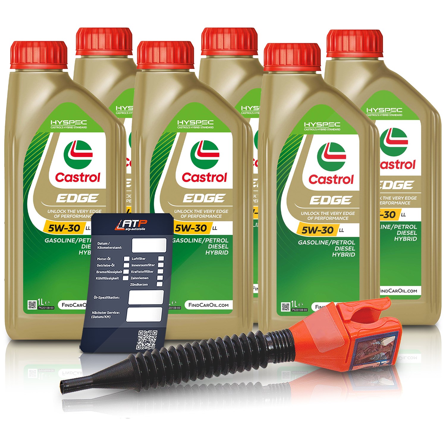 Castrol 6x 1 L EDGE 5W-30 LL + Ölwechsel-Anhänger + Einfülltrichter [Hersteller-Nr. 15F7DA]