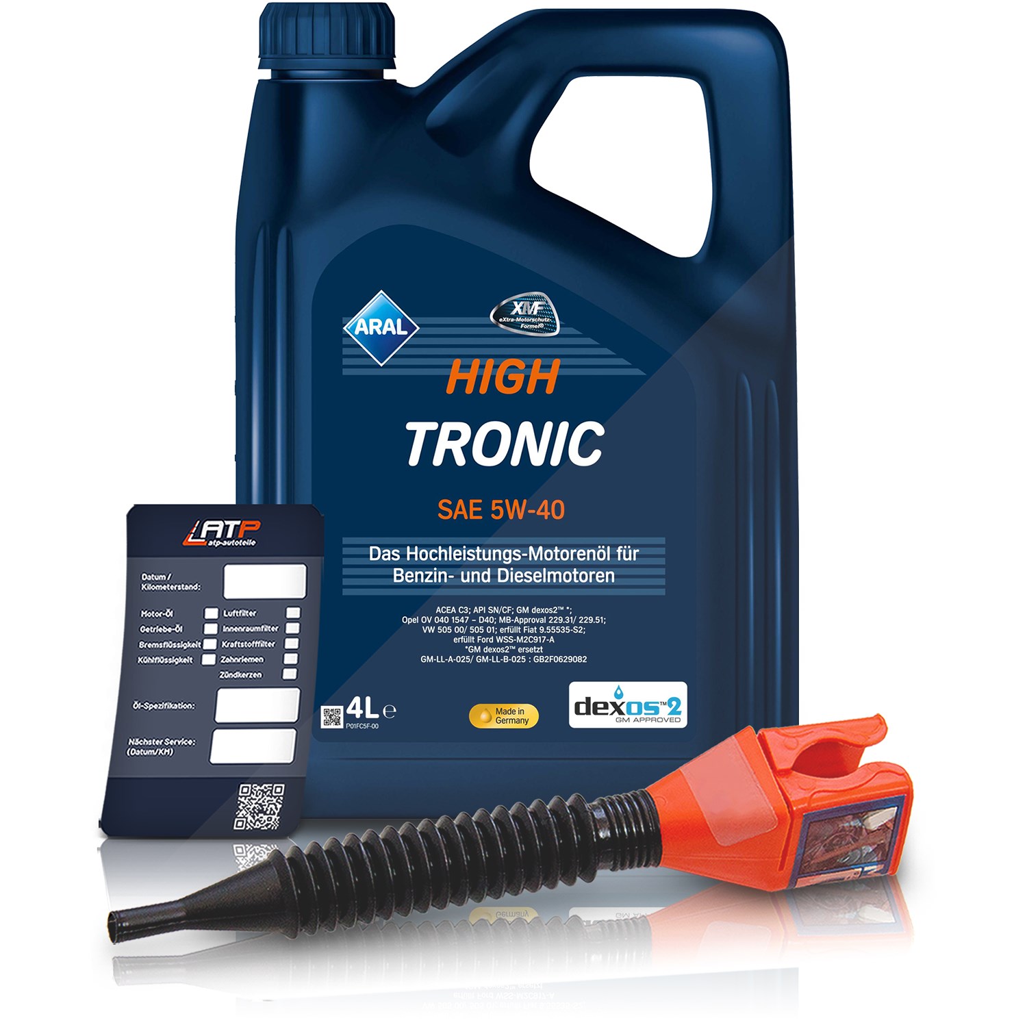 Aral 4 L HighTronic 5W-40 + Ölwechsel-Anhänger + Einfülltrichter [Hersteller-Nr. 15F47C]
