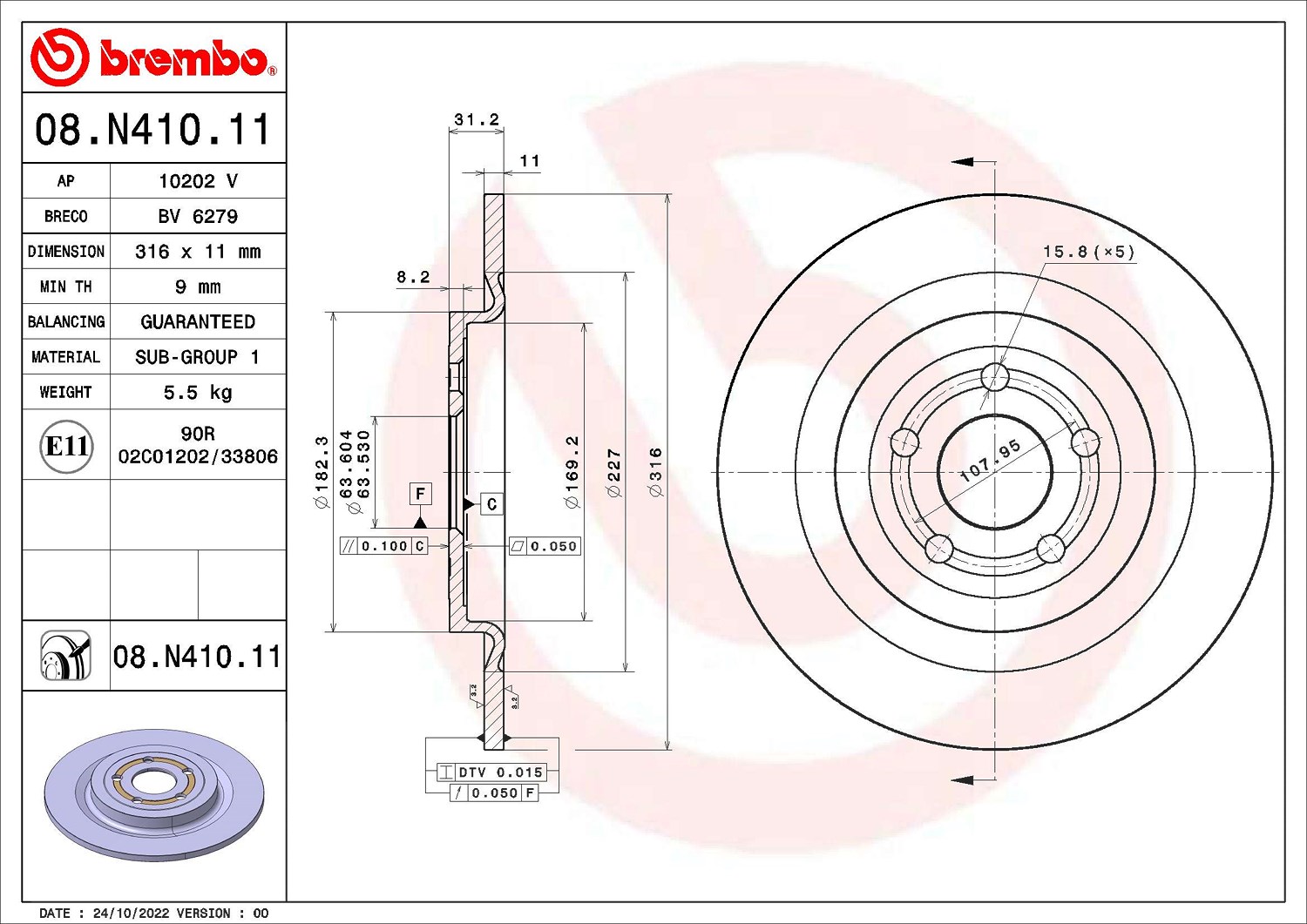Brembo Bremsscheibe 08.N410.11, 1 Stück - Bild 5