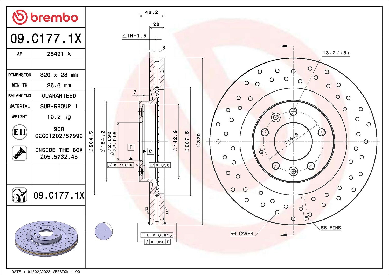 2x Bremsscheibe Brembo 09.C177.1X 2 Bremsscheiben Vorderachse Vorne - Bild 4