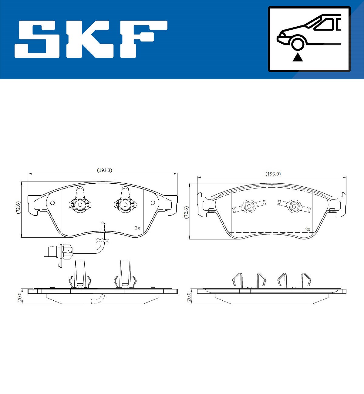 SKF Scheibenbremse Bremsbelag VKBP 81044 E - 4er Set - Position Vorderachse Höhe 75 mm Länge 285 mm Breite 185 mm Dicke 20 mm - OE Qualität - Bild 4