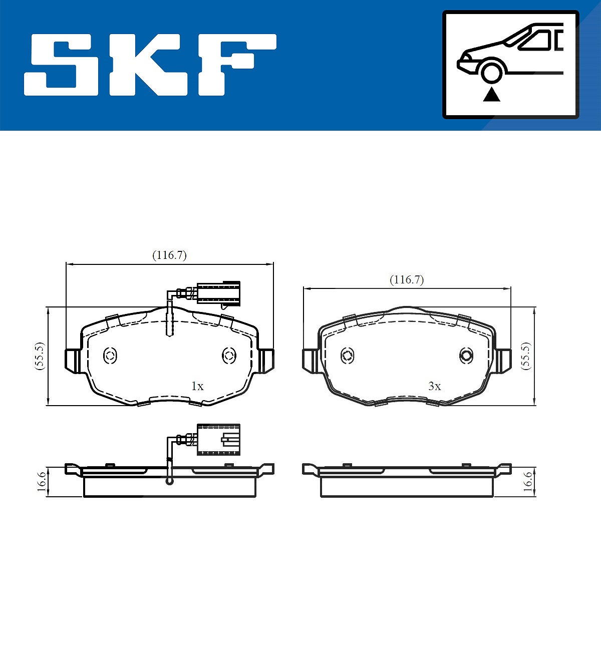 SKF Scheibenbremse Bremsbelag VKBP 80756 E - 4er Set - Position Vorderachse Höhe 77 mm Länge 134 mm Breite 83 mm Dicke 16,5 mm - OE Qualität - Bild 4