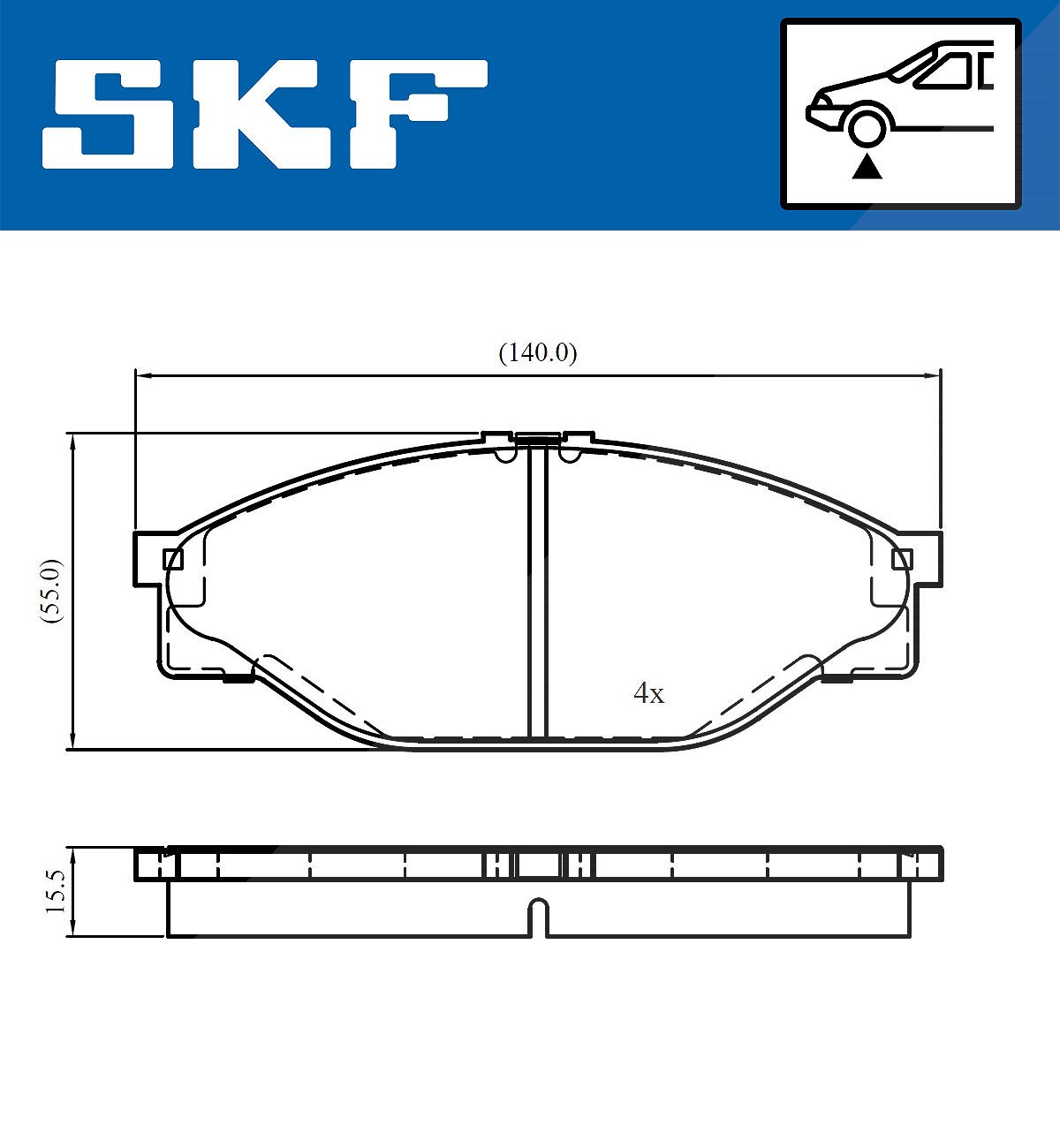 Skf Scheibenbremse Bremsbelag Vkbp 80716-4Er Set - Position Vorderachse Höhe 77 Mm Länge 154 Mm Breite 83 Mm Dicke 15,5 Mm - Oe Qualität - Bild 4