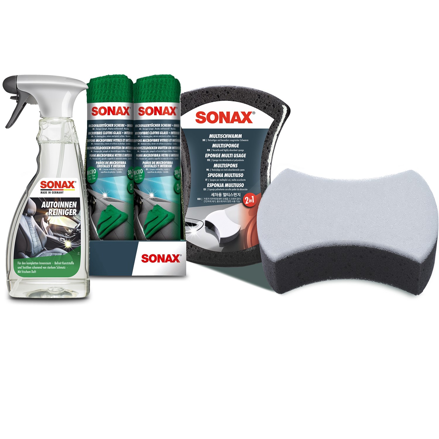 Sonax 1x 500ml AutoInnenReiniger + Schwamm+ 2x Tücher [Hersteller-Nr. 31055341]