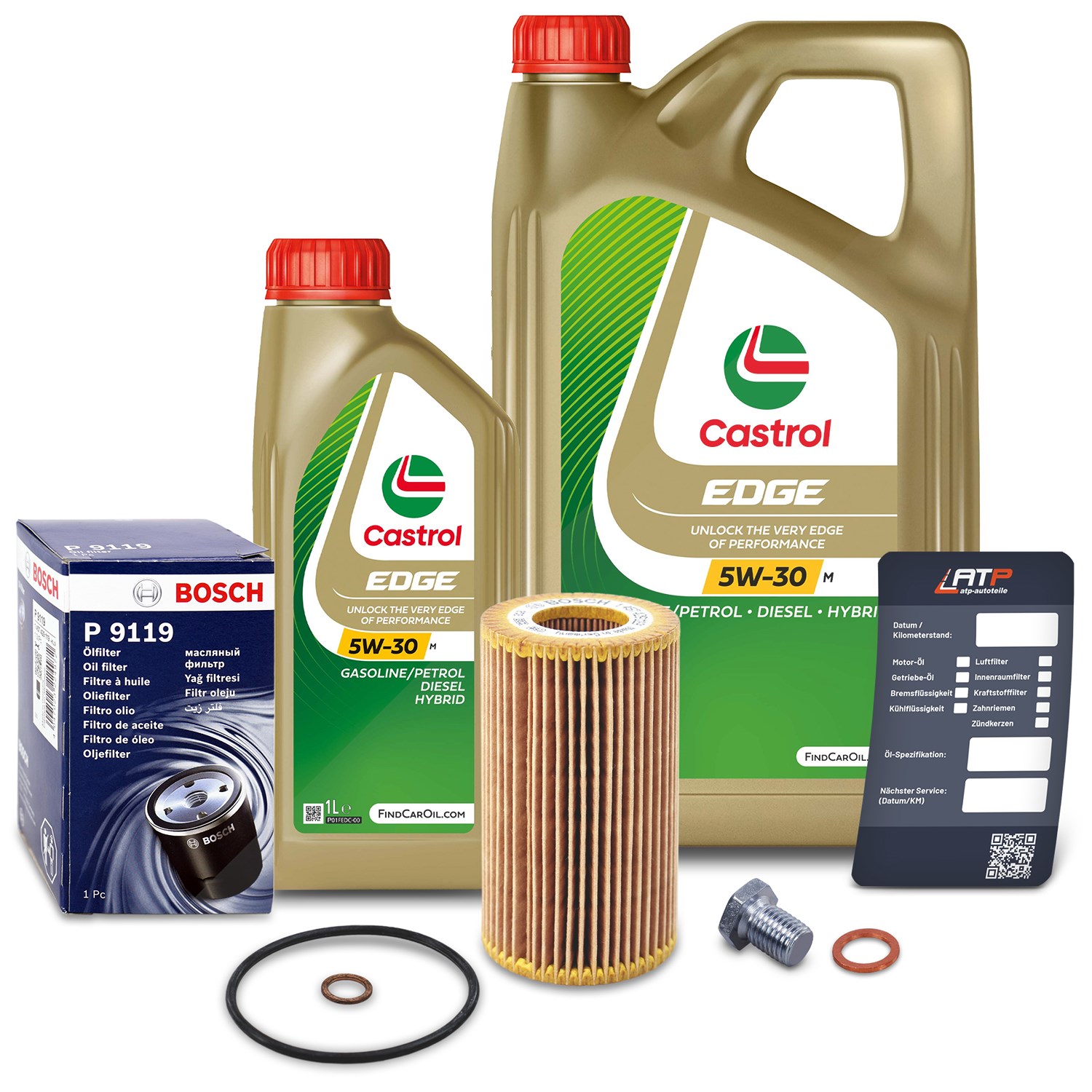 Bosch Ölfilter+Schraube+6 L Castrol 5W-30 M [Hersteller-Nr. 10492057] für BMW