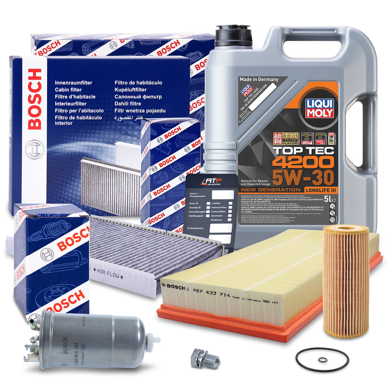 Bosch Inspektionspaket B +5l 5W-30 Motoröl [Hersteller-Nr. 40513685] für VW, Audi, Skoda