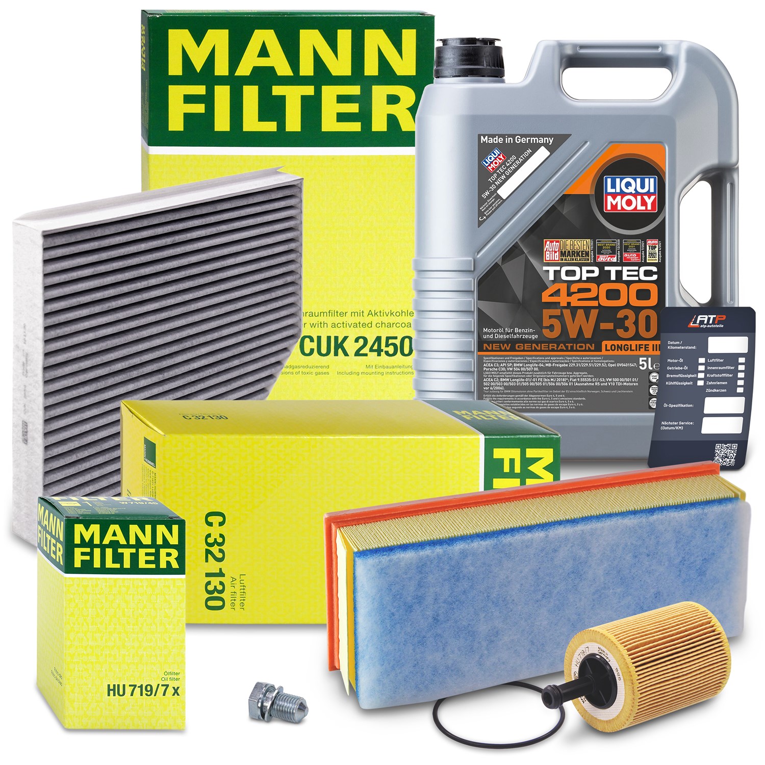Mann-filter Inspektionspaket A + 5l 5W-30 Motoröl [Hersteller-Nr. 40511261] für Audi