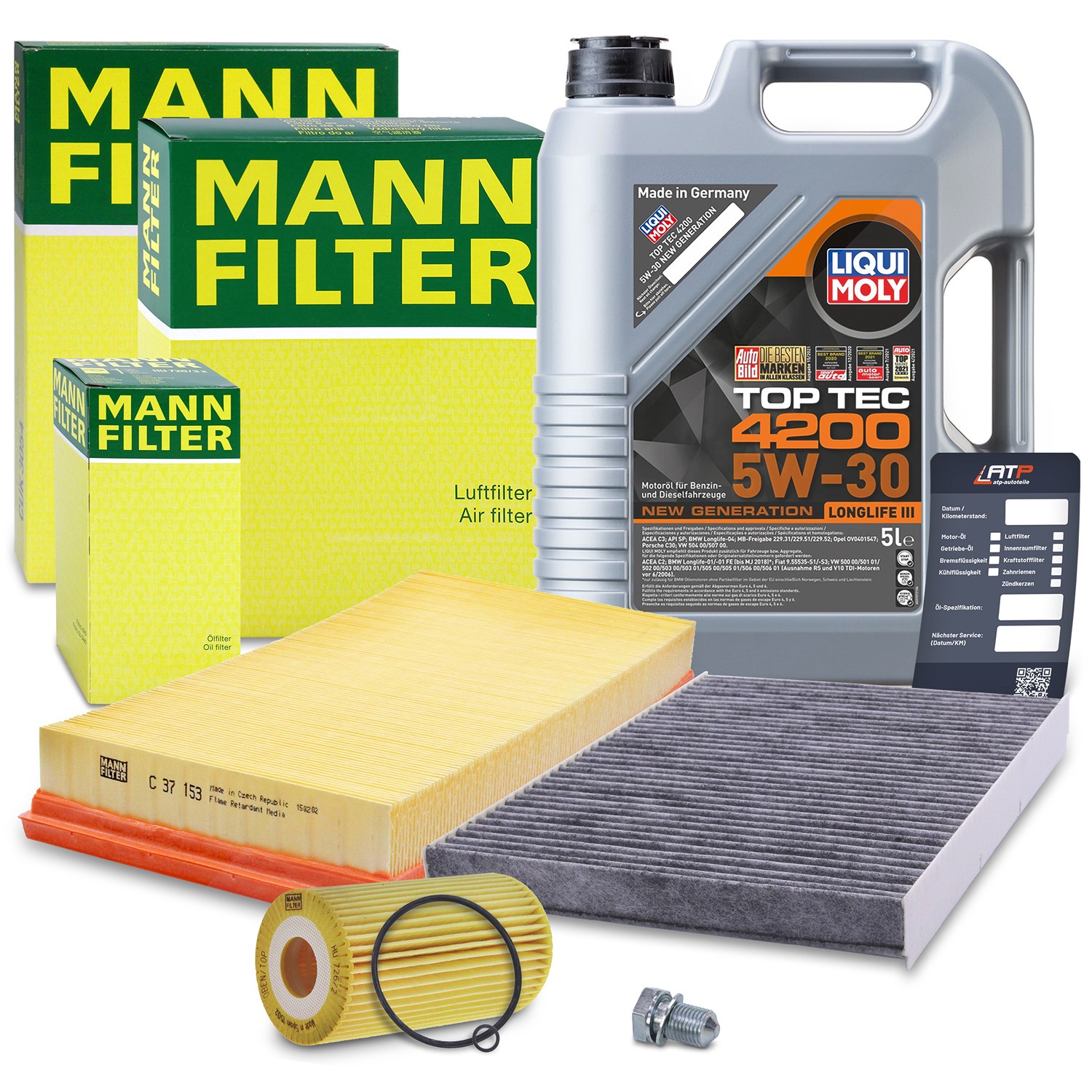 Mann-filter Inspektionspaket A + 5l 5W-30 Motoröl [Hersteller-Nr. 40511277] für Audi, Skoda, VW