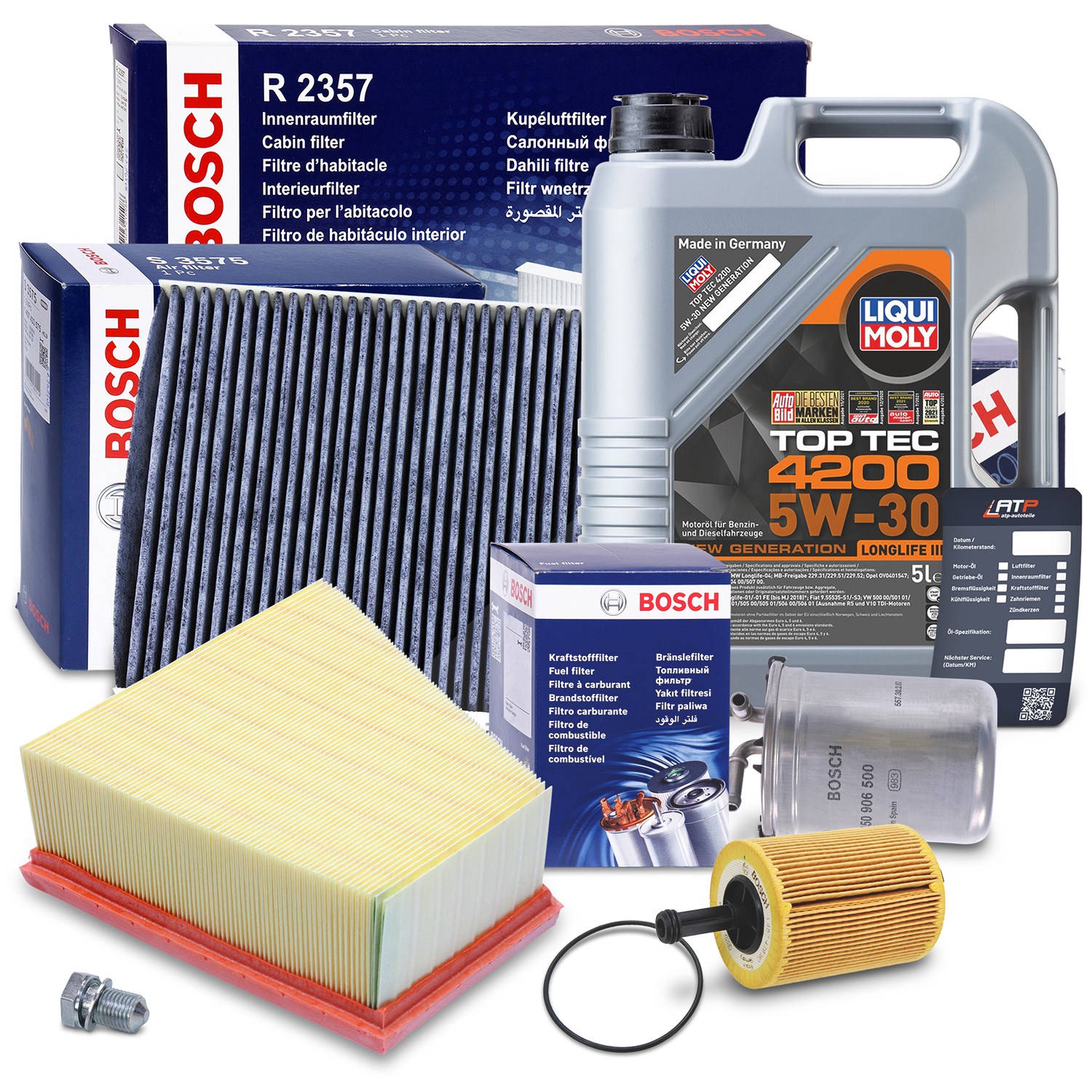 Bosch Inspektionspaket B +5l 5W-30 Motoröl [Hersteller-Nr. 40513686] für VW, Skoda, Seat