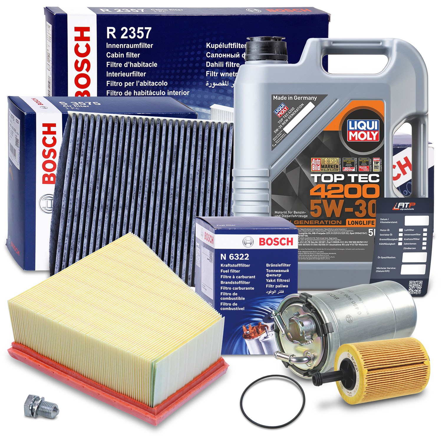 Bosch Inspektionspaket B +5l 5W-30 Motoröl [Hersteller-Nr. 40513689] für VW, Skoda, Seat