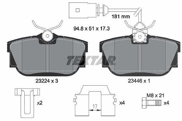 Textar Bremsbeläge hinten (Satz) [Hersteller-Nr. 2322416] für VW