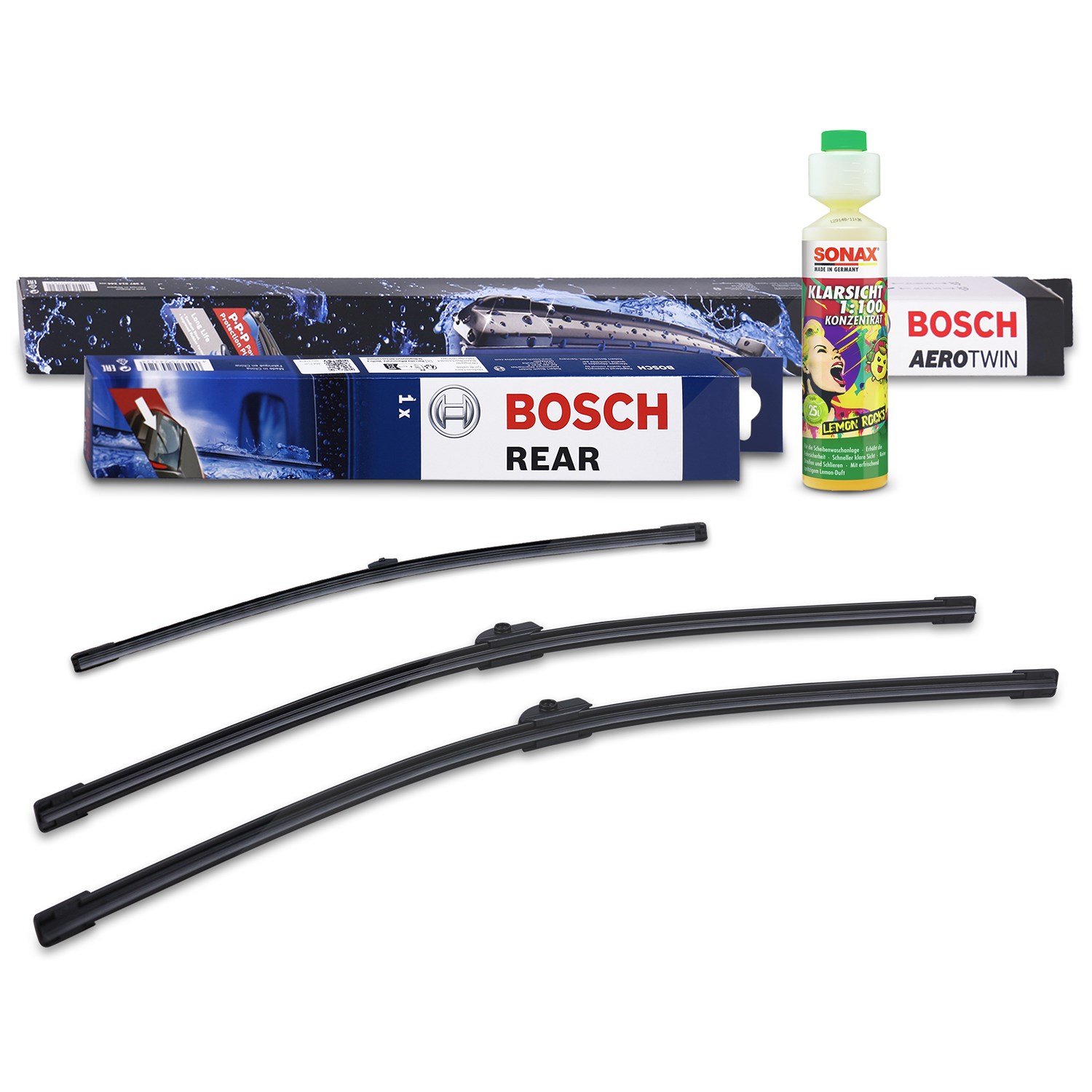 Bosch Wischer vorne +hinten +Scheibenreiniger [Hersteller-Nr. 31185422] für Porsche, VW