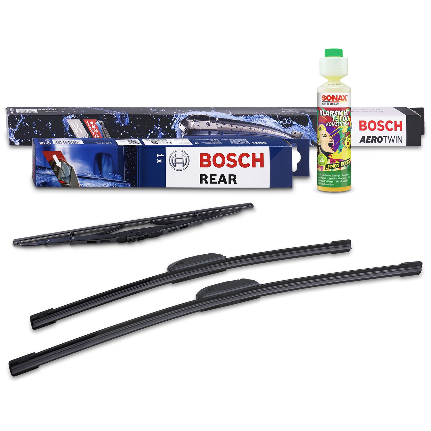 Bosch Wischer vorne +hinten +Scheibenreiniger [Hersteller-Nr. 31185614] für Mazda, Mitsubishi, Fiat, Citroën, Peugeot, Kia, Toyota