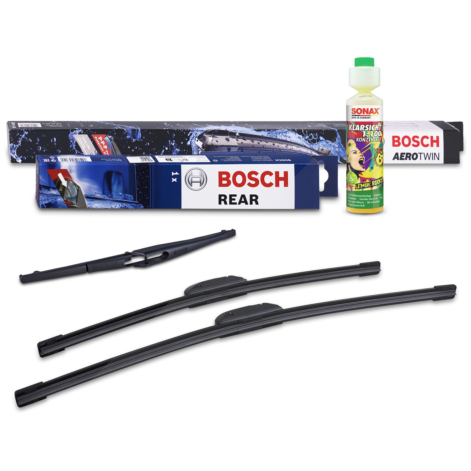 Bosch Wischer vorne +hinten +Scheibenreiniger [Hersteller-Nr. 31185643] für Renault, Nissan