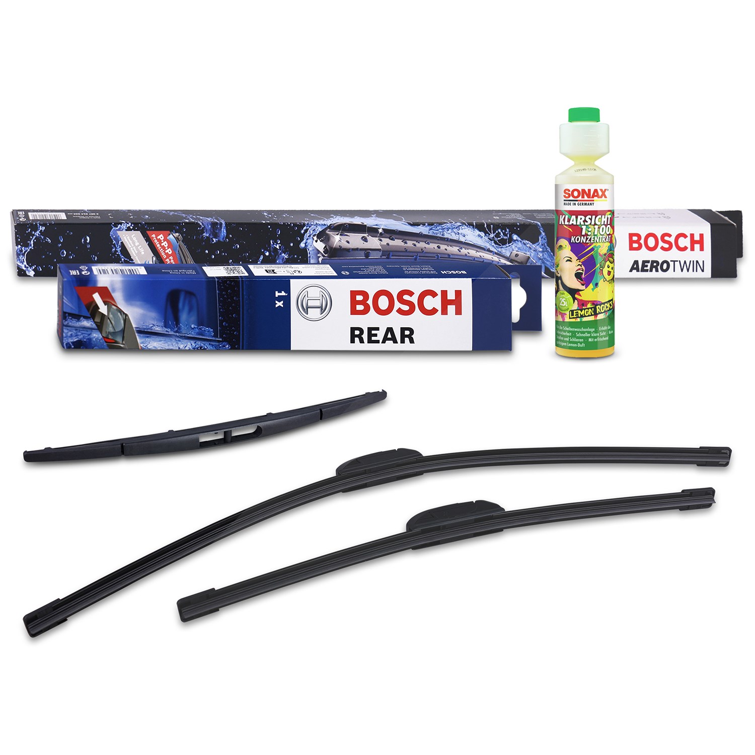 Bosch Wischer vorne +hinten +Scheibenreiniger [Hersteller-Nr. 31185691] für Nissan, Infiniti, Subaru
