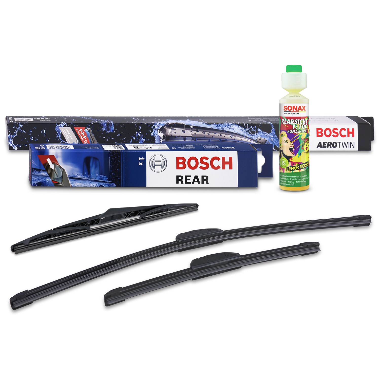 Bosch Wischer vorne +hinten +Scheibenreiniger [Hersteller-Nr. 31185733] für Toyota, Mitsubishi, Daihatsu