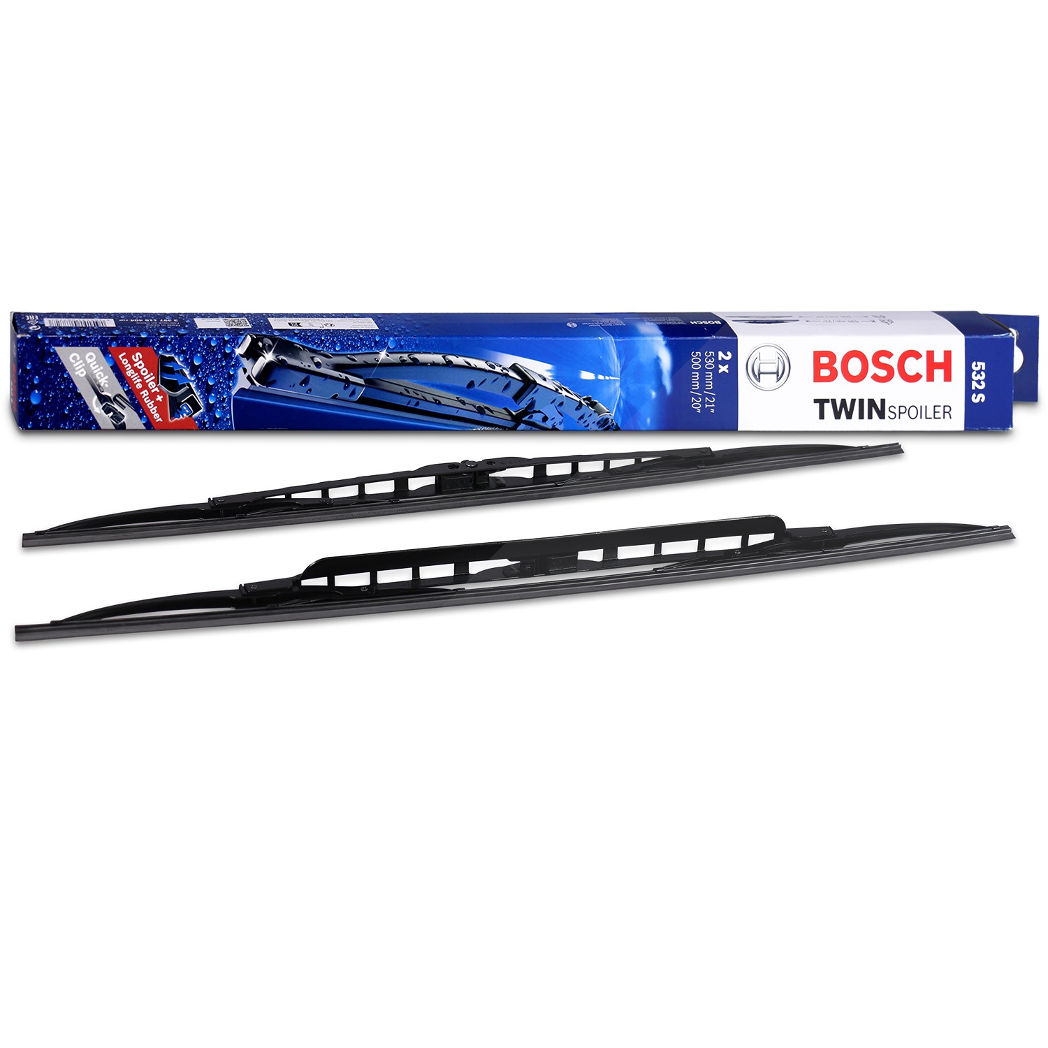 Bosch Wischerblatt Twin Spoiler 532S [Hersteller-Nr. 3397118404] für Alpina, Audi, Dacia, Mitsubishi, VW, Skoda, BMW, Nissan, Toyota, Ford, Mazda, Hon