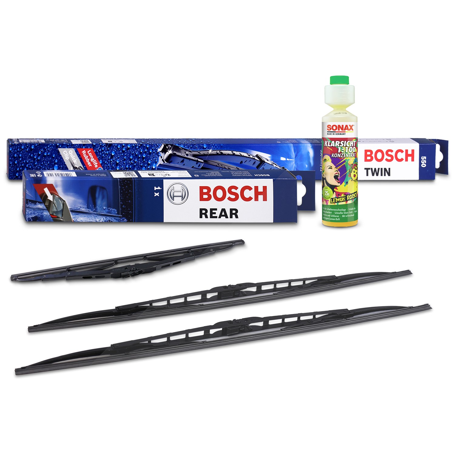 Bosch Wischer vorne +hinten +Scheibenreiniger [Hersteller-Nr. 31185505] für Peugeot, Renault, Citroën, Nissan