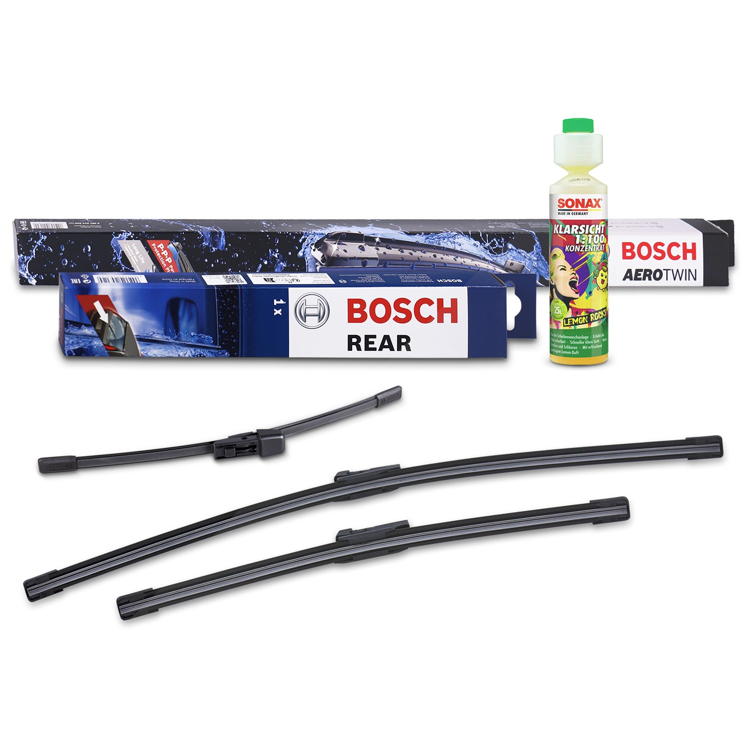 Bosch Wischer vorne +hinten +Scheibenreiniger [Hersteller-Nr. 31178828] für Audi, VW