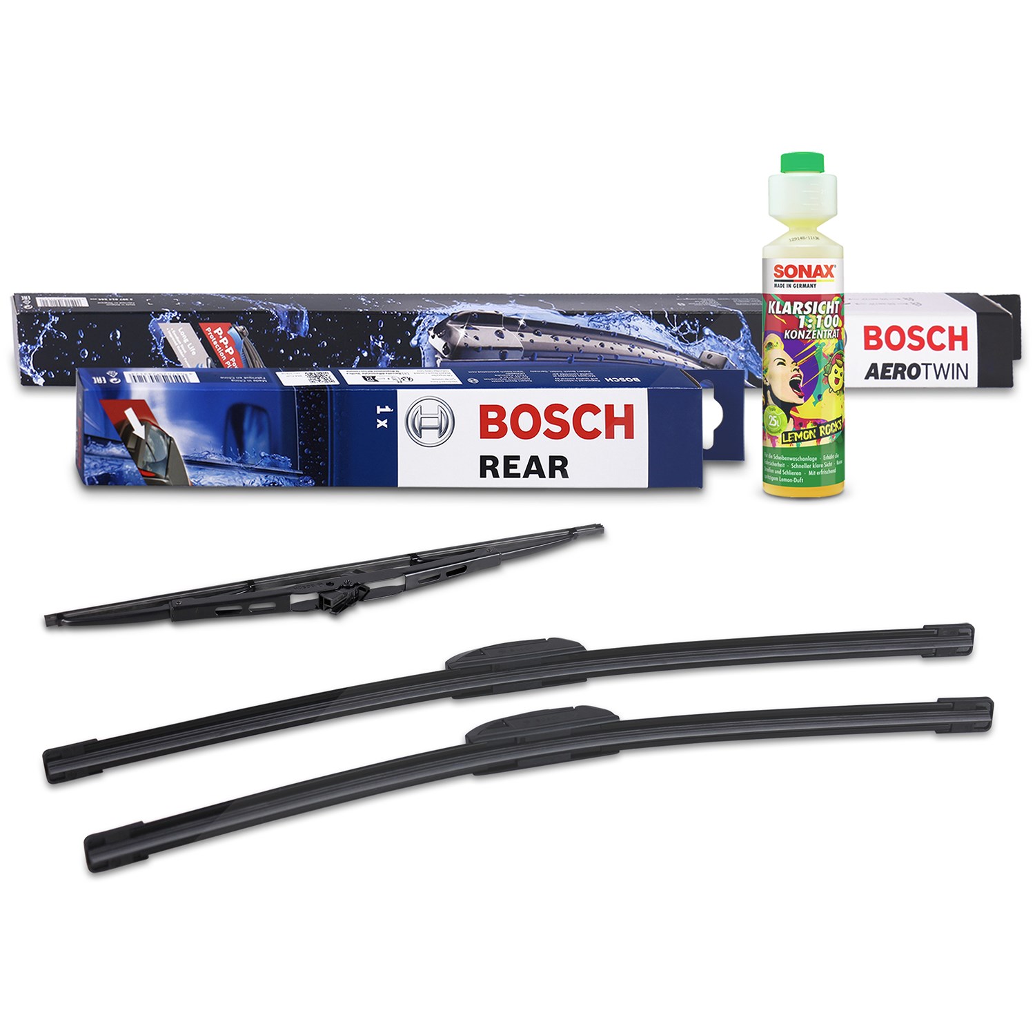 Bosch Wischer vorne +hinten +Scheibenreiniger [Hersteller-Nr. 31185416] für Subaru, Audi, Nissan, VW