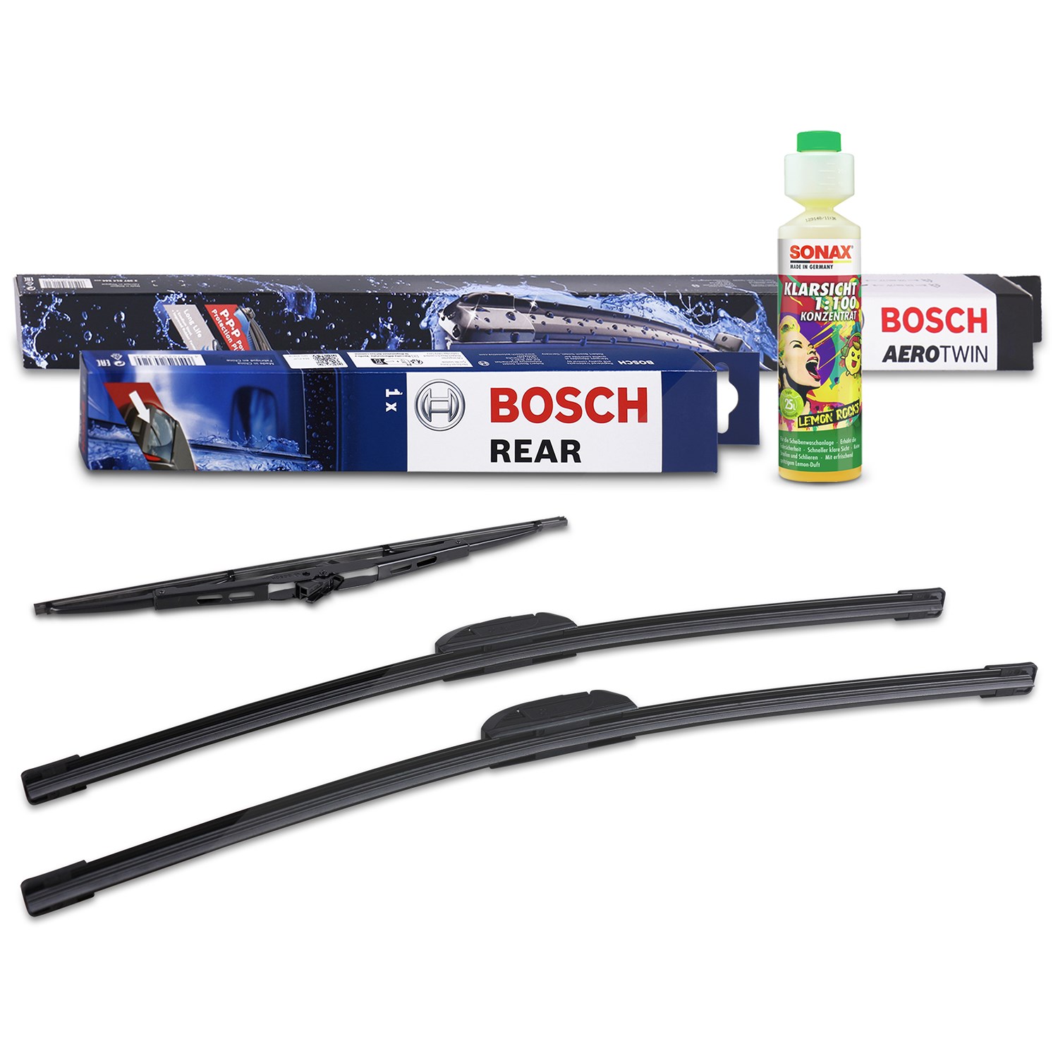 Bosch Wischer vorne +hinten +Scheibenreiniger [Hersteller-Nr. 31185601] für VW, Audi