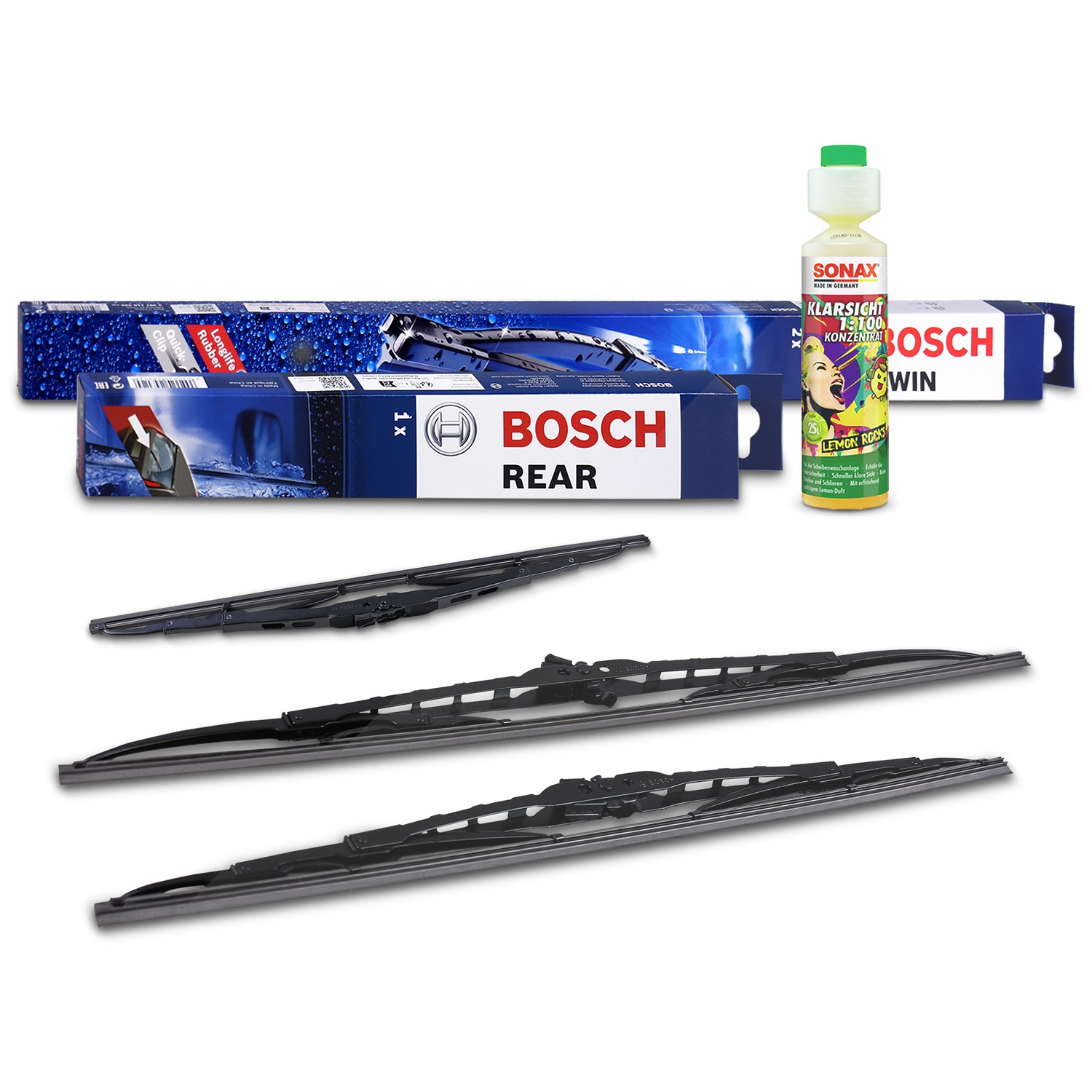 Bosch Wischer vorne +hinten +Scheibenreiniger [Hersteller-Nr. 31185697] für Toyota, Citroën, Mitsubishi, Nissan, Hyundai, Peugeot