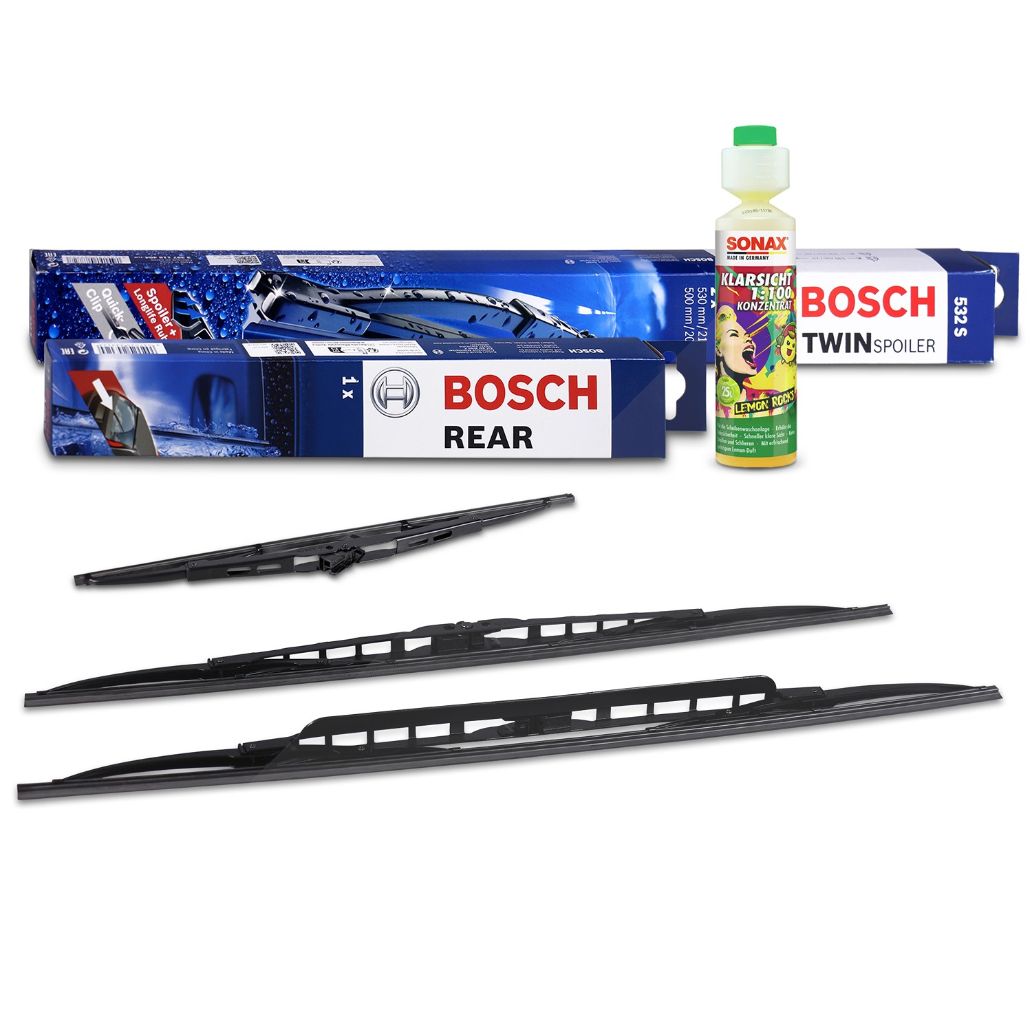 Bosch Wischer vorne +hinten +Scheibenreiniger [Hersteller-Nr. 31185743] für BMW, Alpina, VW, Audi