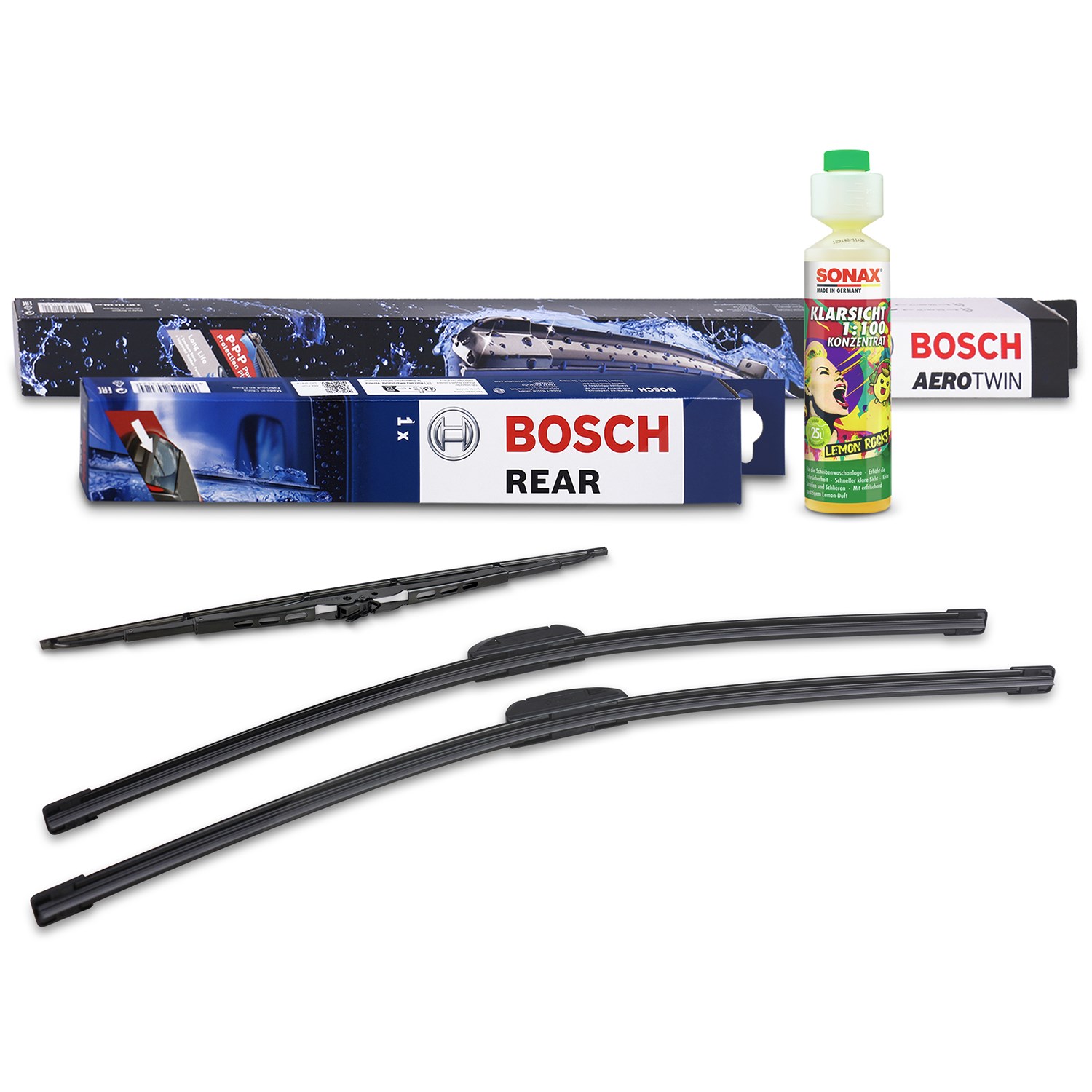 Bosch Wischer vorne +hinten +Scheibenreiniger [Hersteller-Nr. 31185765] für Dodge, Chrysler